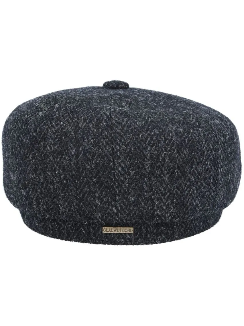 HARRIS TWEED - BLACK PURE WOOL TWEED FLAT CAP