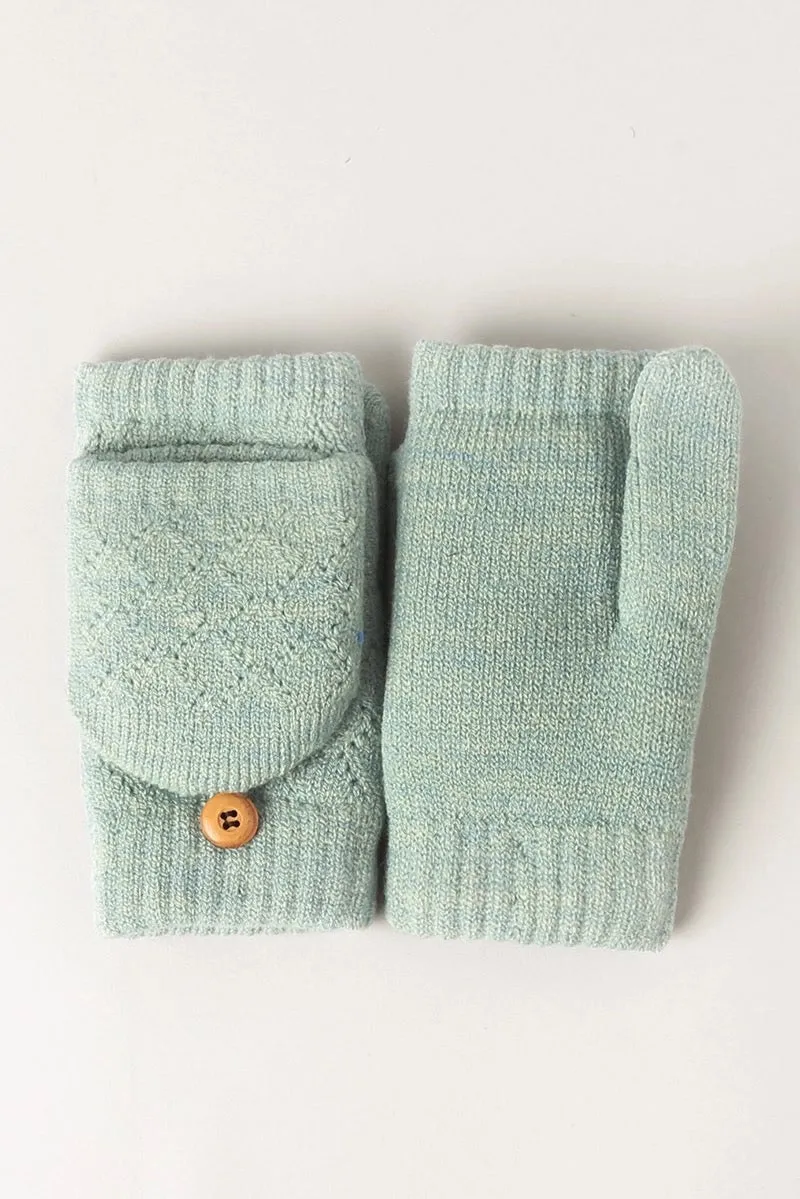 Hat | Light Blue Knit Convertible Fingerless Gloves | Fashion City