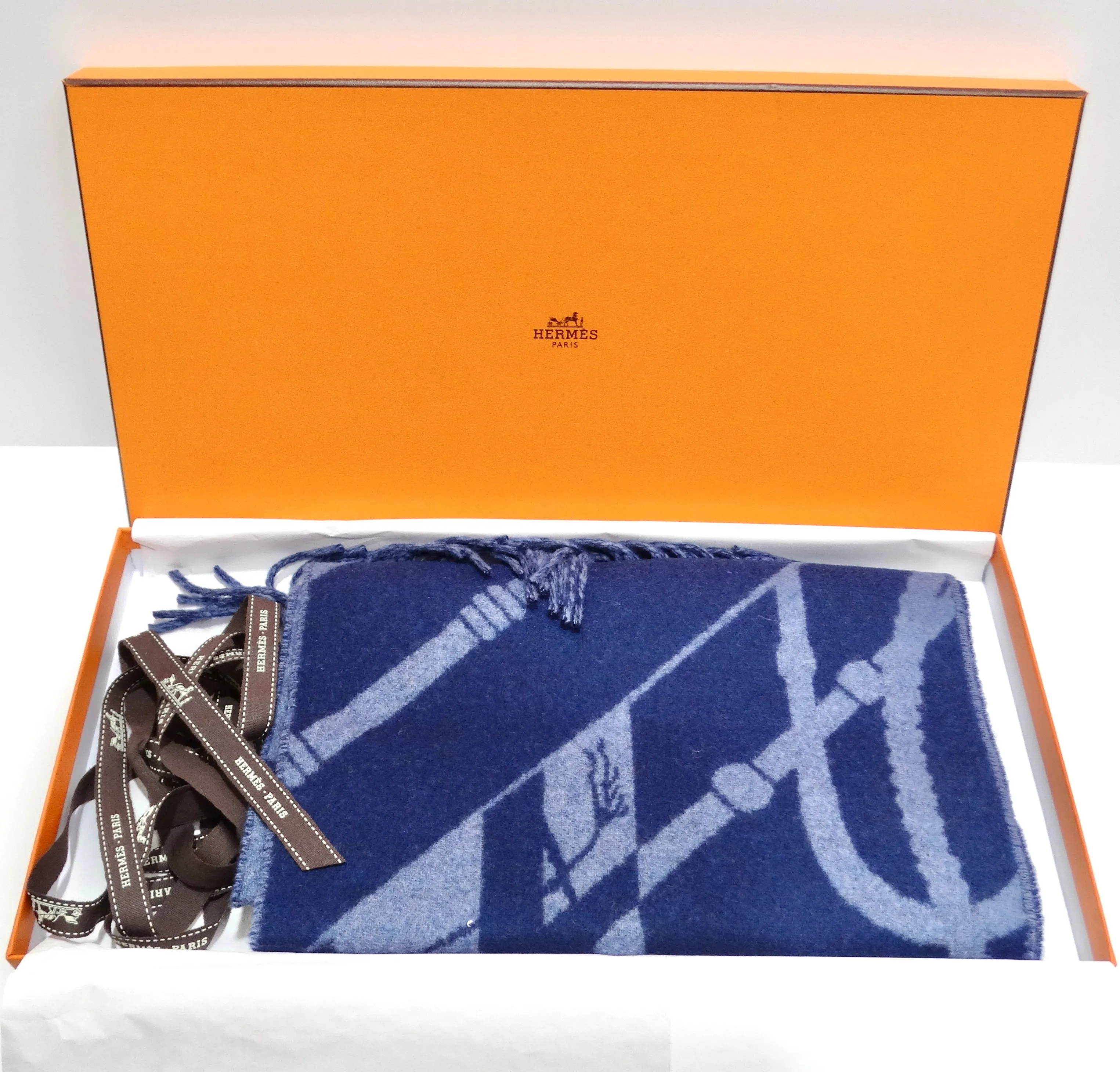 Hermes Blue Cashmere Scarf