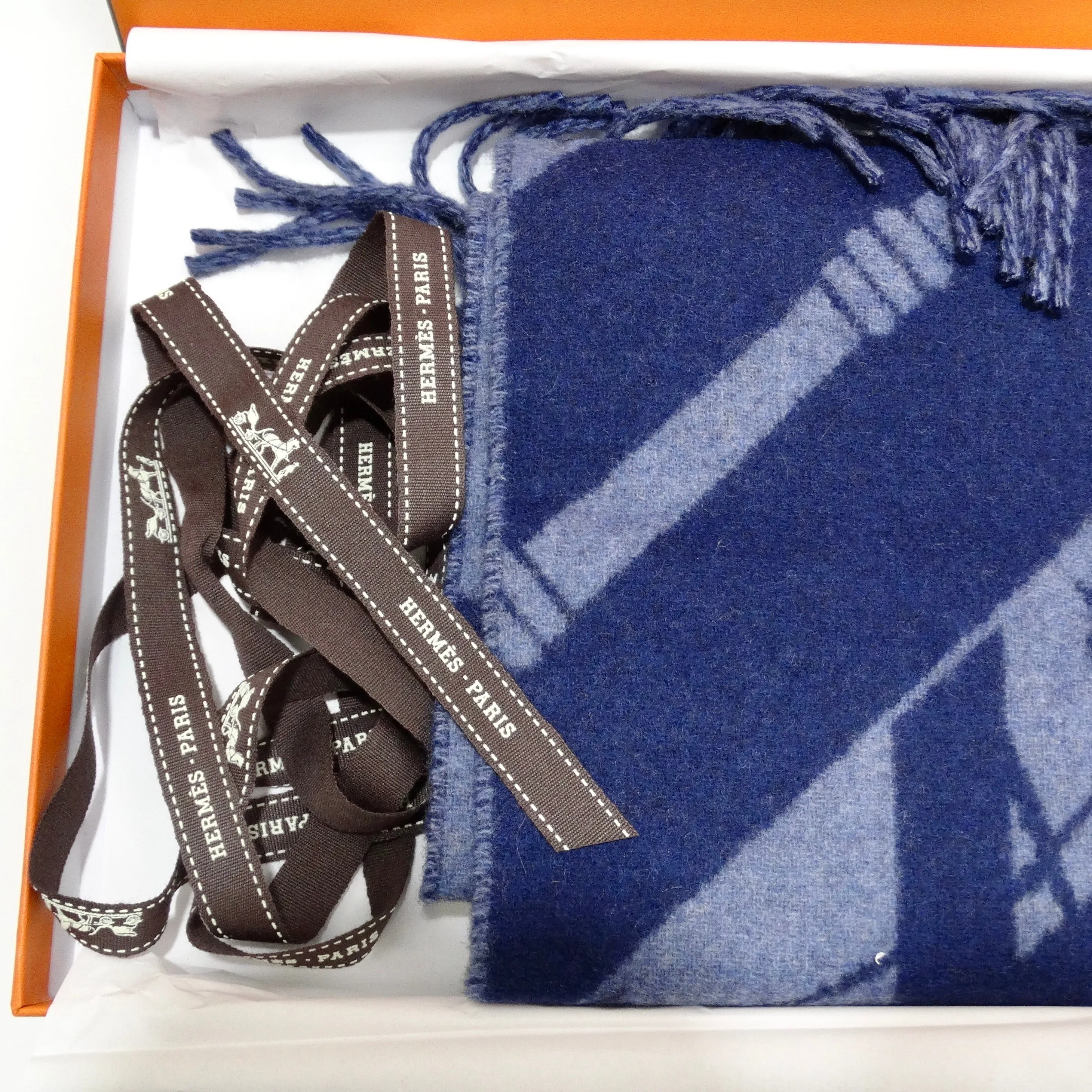 Hermes Blue Cashmere Scarf