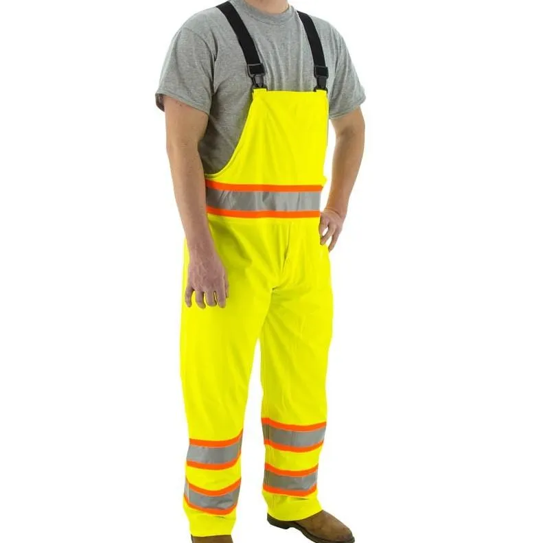 High Visibility Waterproof Rain Bib Overall - ANSI E, DOT Striping - Majestic