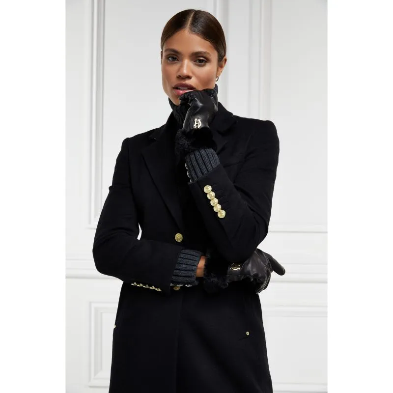 Holland Cooper Faux Fur Trim Wool Cashmere Lined Ladies Leather Gloves - Black