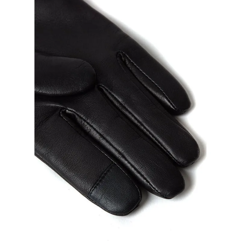 Holland Cooper Faux Fur Trim Wool Cashmere Lined Ladies Leather Gloves - Black