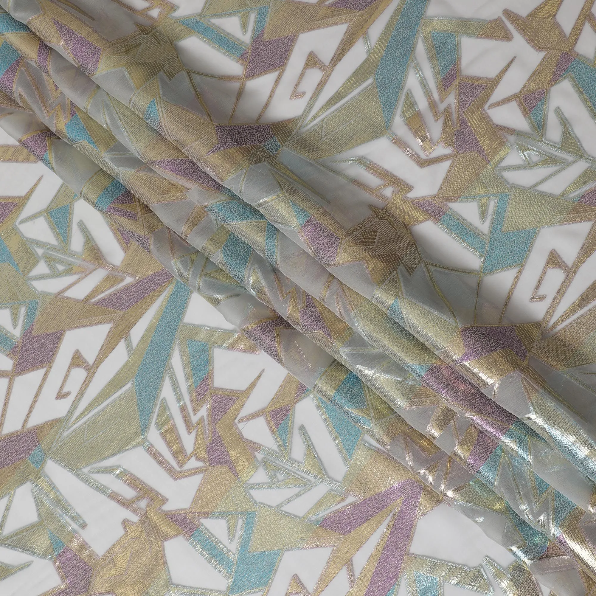 Holographic Geometric Silk Chiffon Fabric, 140cm - Futuristic South Korean Design-D17788