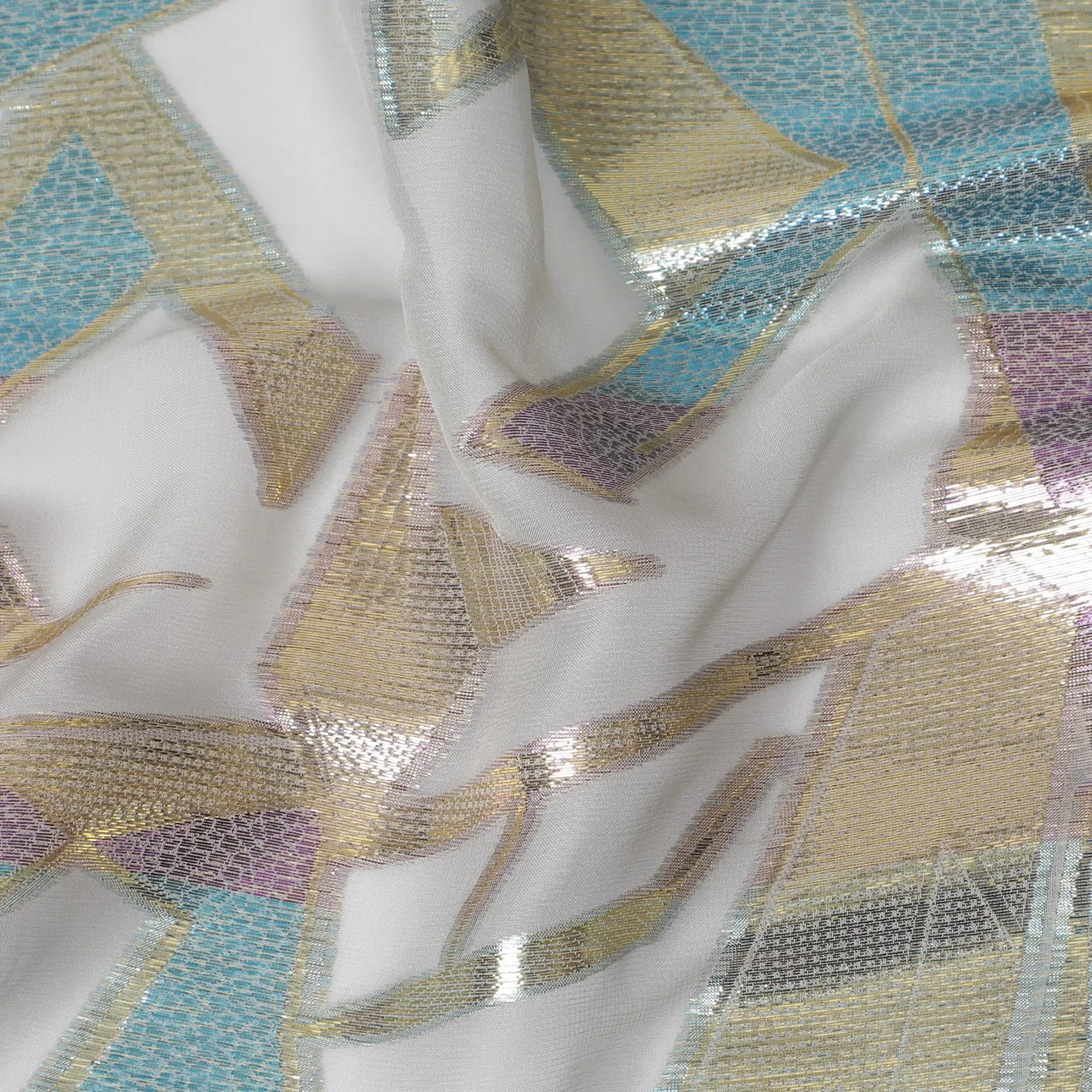 Holographic Geometric Silk Chiffon Fabric, 140cm - Futuristic South Korean Design-D17788