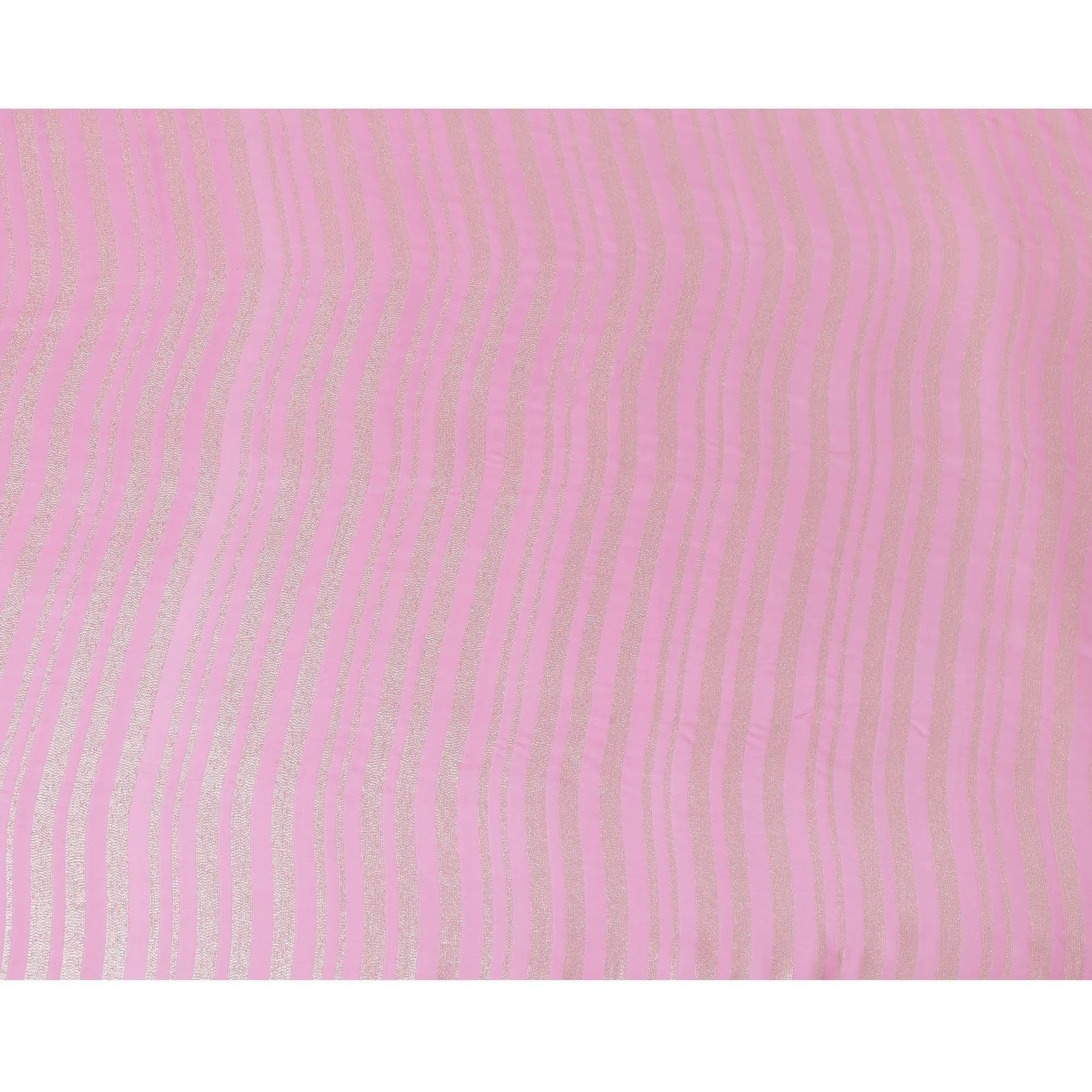 Hot pink Premium pure silk chiffon fabric with gold metallic lurex in stripe design-D12404