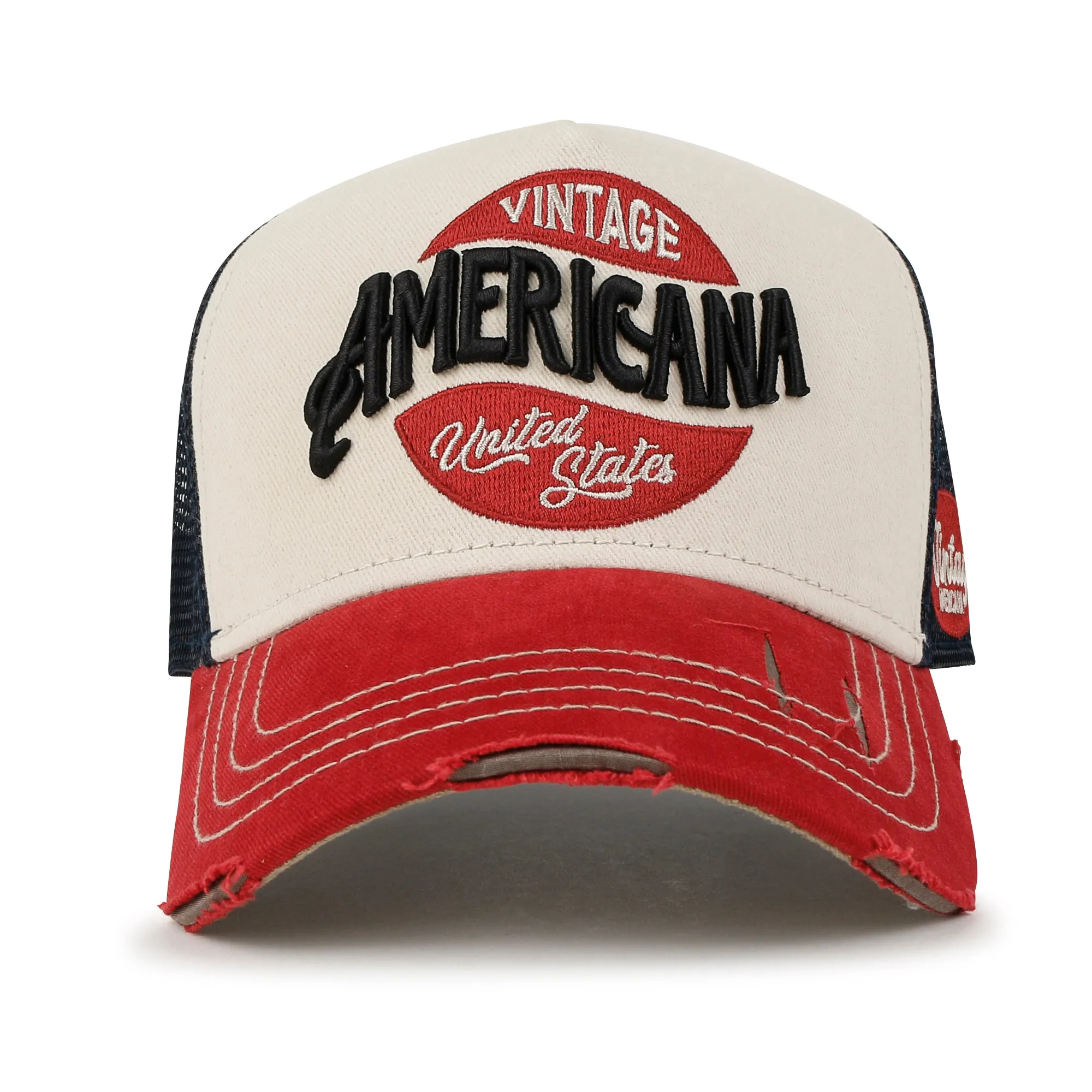 ililily PREMIUM AMERICANA Embroidery Baseball Cap Vintage Trucker Hat