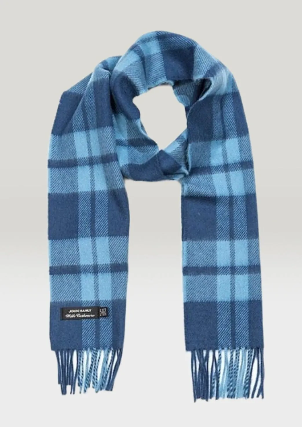 Irish Cashmere Wool Scarf Indigo Aqua Plaid