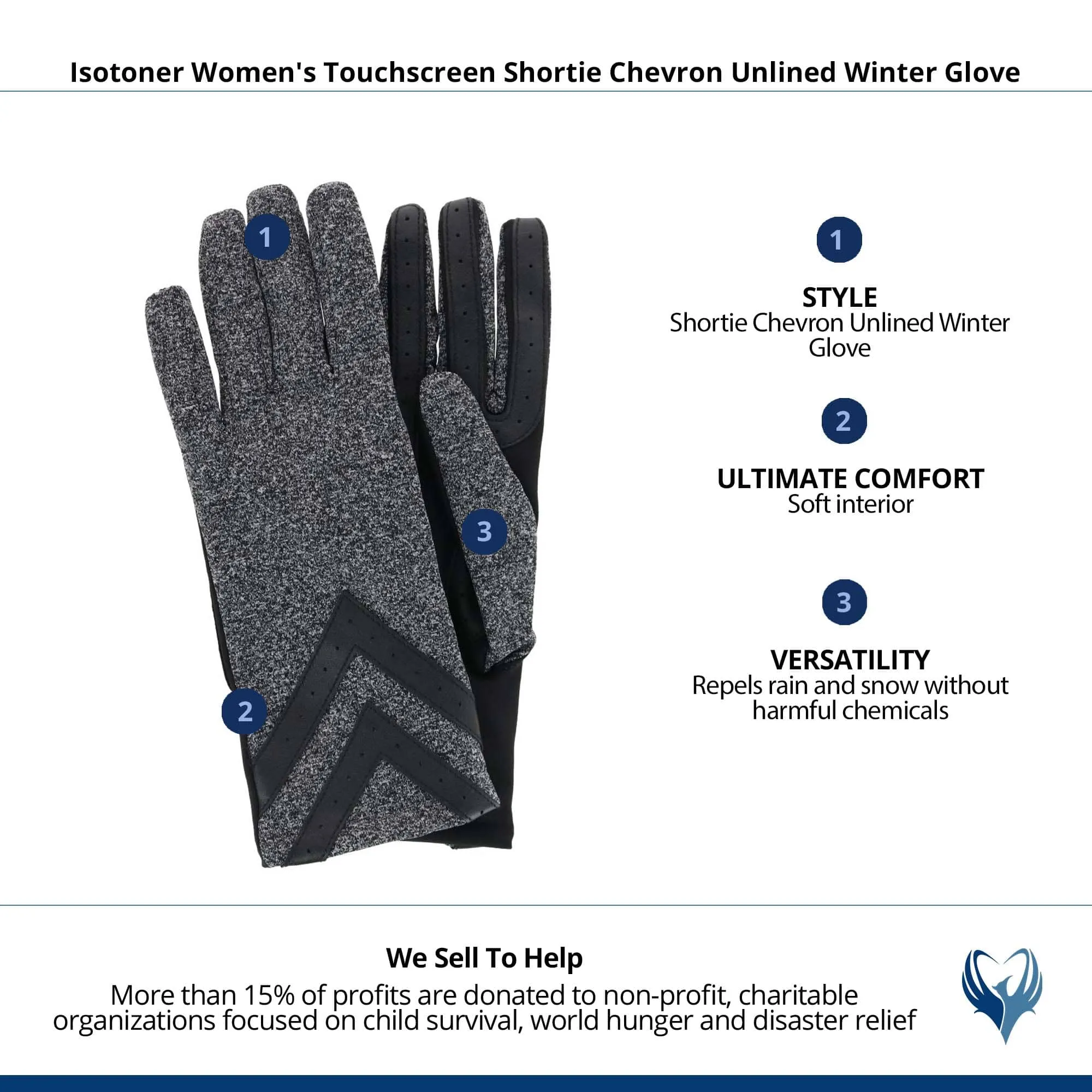 Isotoner Women's Touchscreen Shortie Chevron Unlined Winter Glove