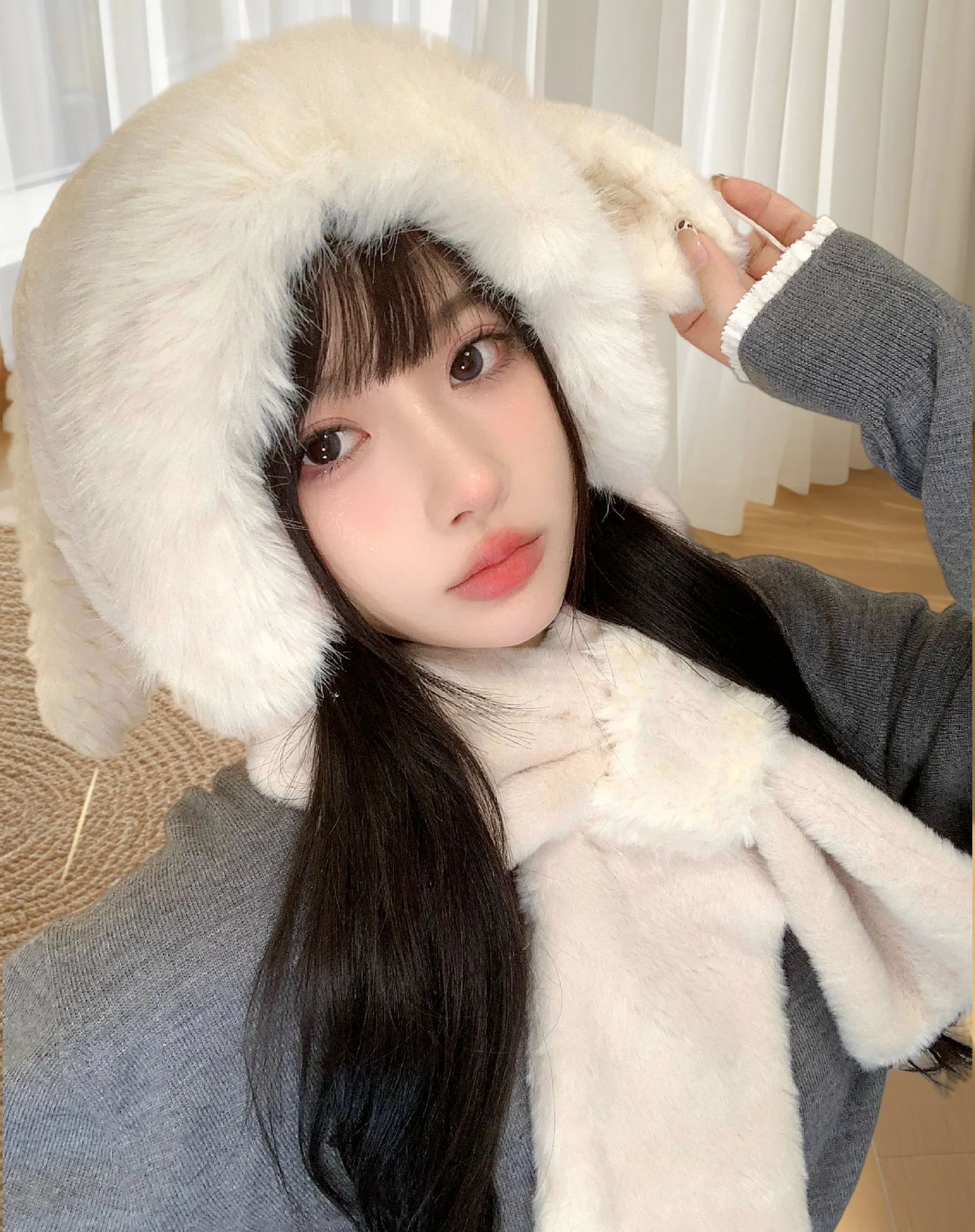 JCH903330 Plush Cozy Faux Fur Rabbit Hat & Scarf Combo