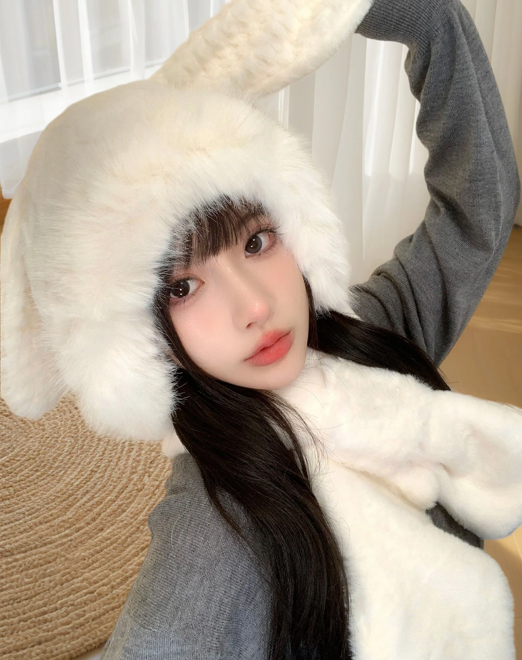 JCH903330 Plush Cozy Faux Fur Rabbit Hat & Scarf Combo