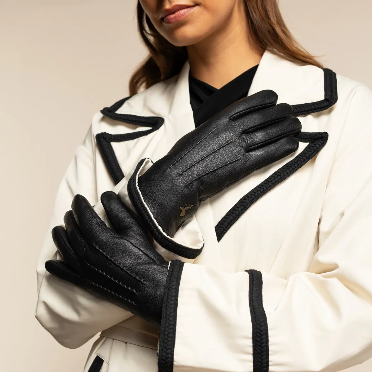 Julia (black) - goatskin leather gloves with luxury faux fur lining & touchscreen feature