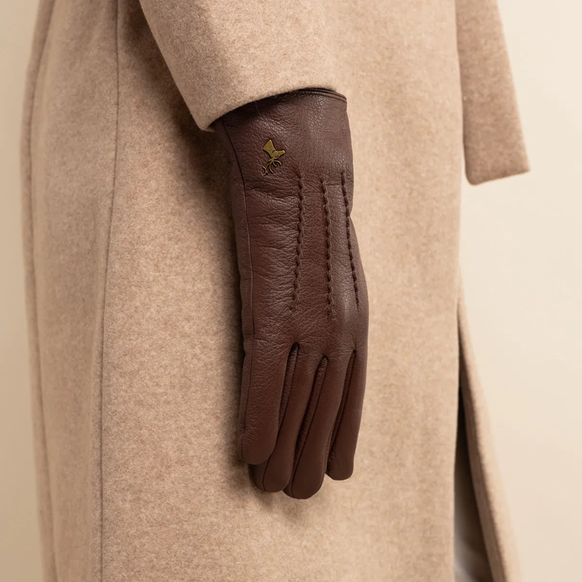 Julia (brown) - goatskin leather gloves with luxury faux fur lining & touchscreen feature