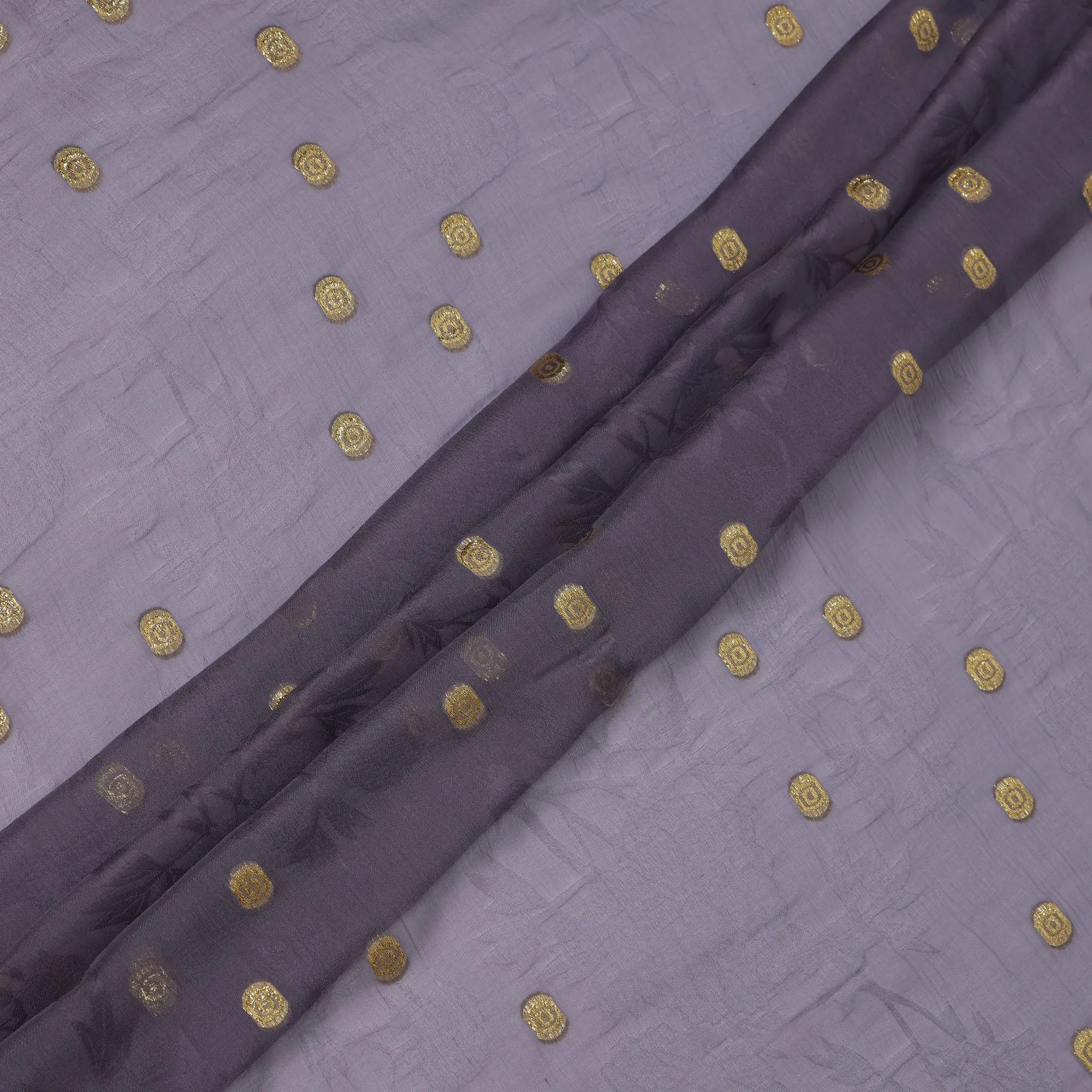 Lavender Grey Silk Chiffon Fabric with Gold Metallic Lurex Dots, 110 cm Width, Made in South Korea-D21140