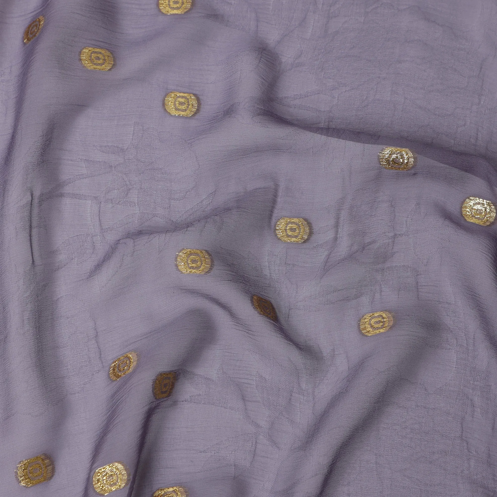 Lavender Grey Silk Chiffon Fabric with Gold Metallic Lurex Dots, 110 cm Width, Made in South Korea-D21140