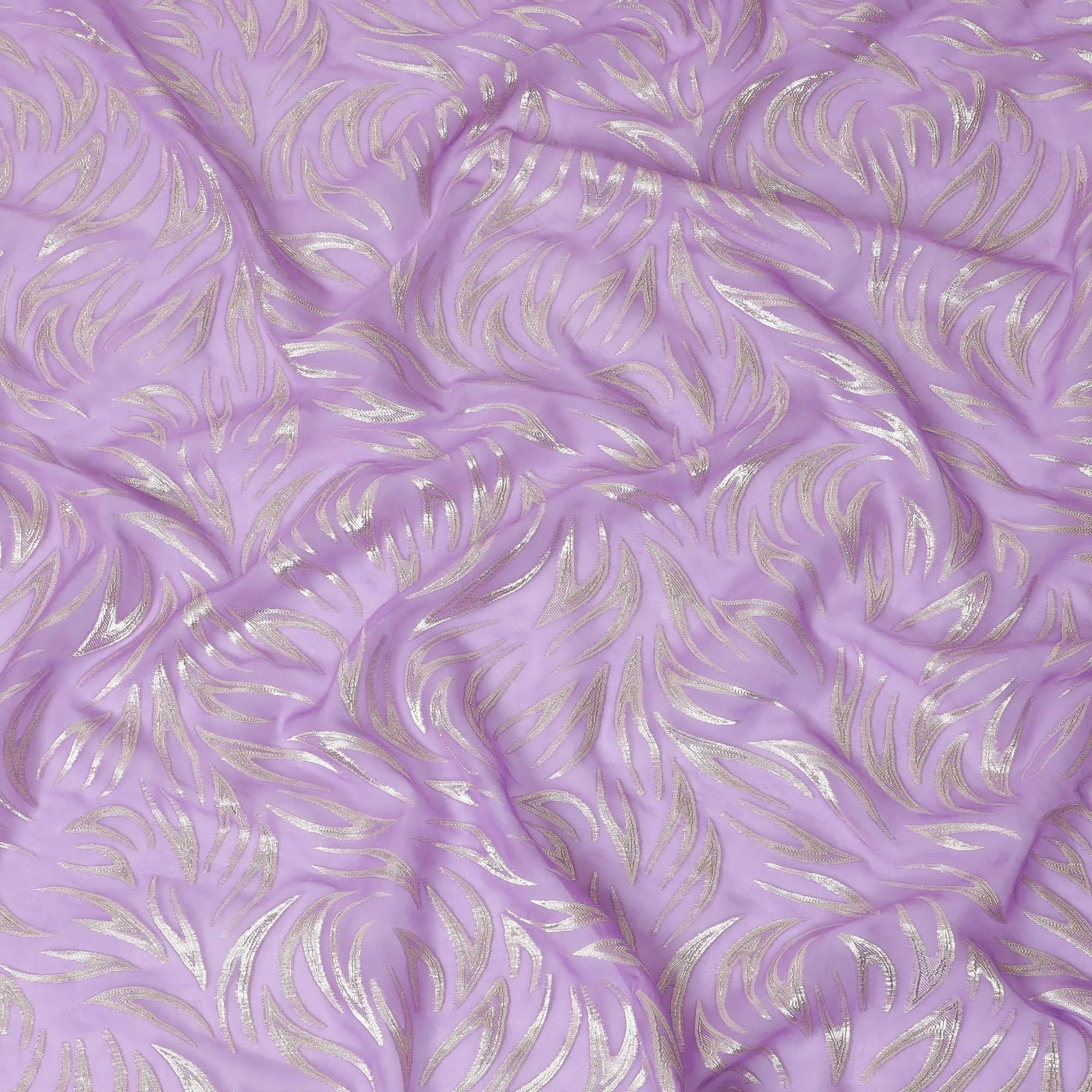 Lavender premium pure silk chiffon fabric with gold metallic lurex in abstract design-D14159