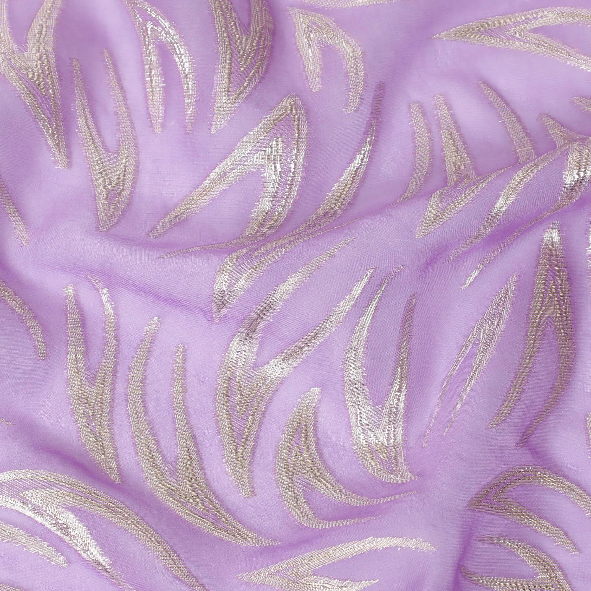 Lavender premium pure silk chiffon fabric with gold metallic lurex in abstract design-D14159