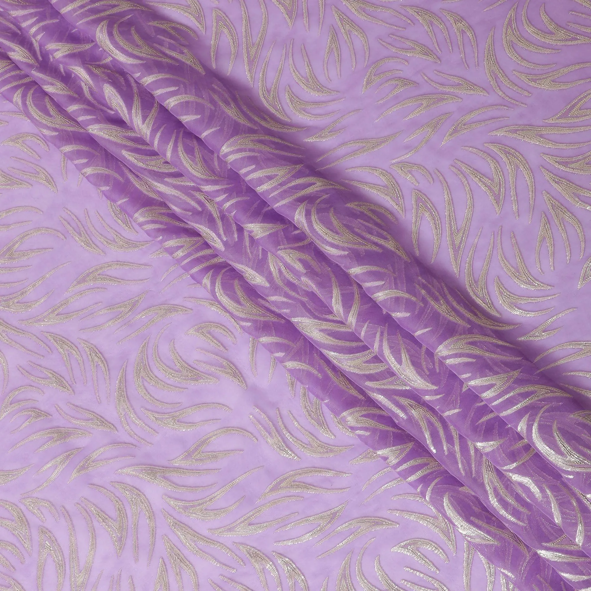 Lavender premium pure silk chiffon fabric with gold metallic lurex in abstract design-D14159