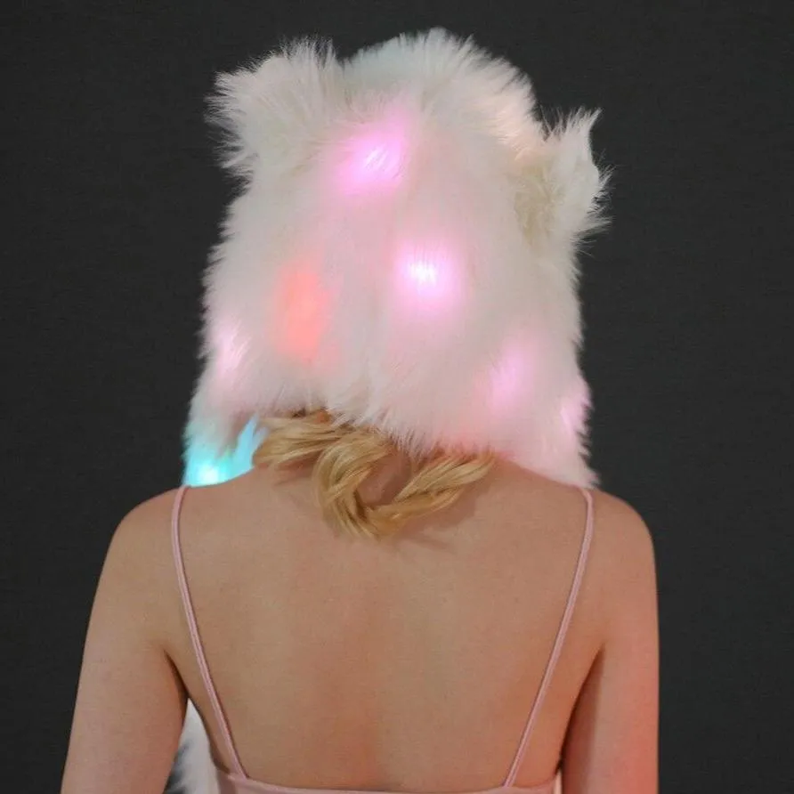 LED Light Up Faux Fur Hat Scarf Gloves Bear Unicorn Hood Hat Plush Warm Scarf Gloves Halloween Christmas Party Novelty Kawaii Cyber