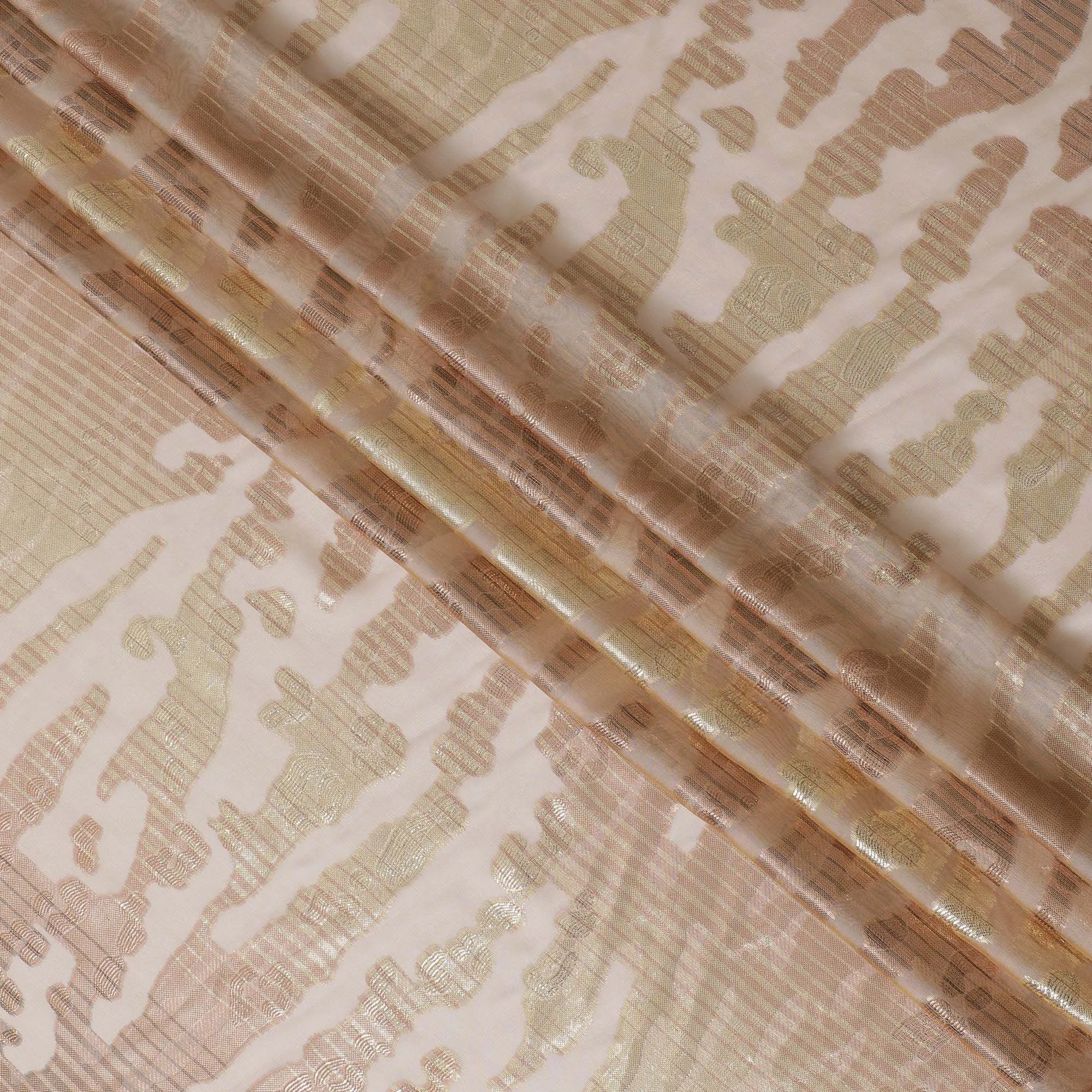 Light peach Premium pure French (Fransawi) silk chiffon fabric with copper metallic lurex in abstract design-D16968