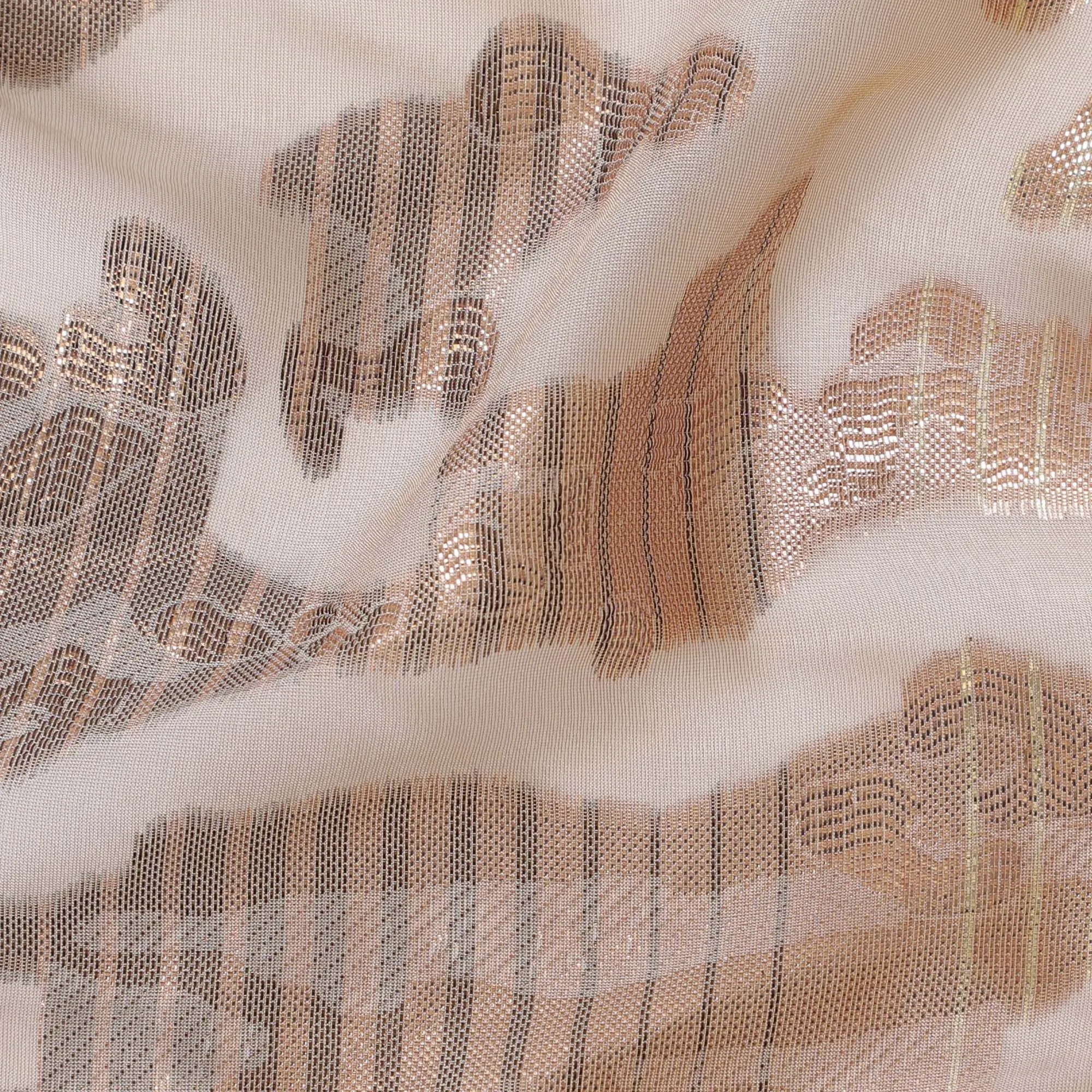 Light peach Premium pure French (Fransawi) silk chiffon fabric with copper metallic lurex in abstract design-D16968