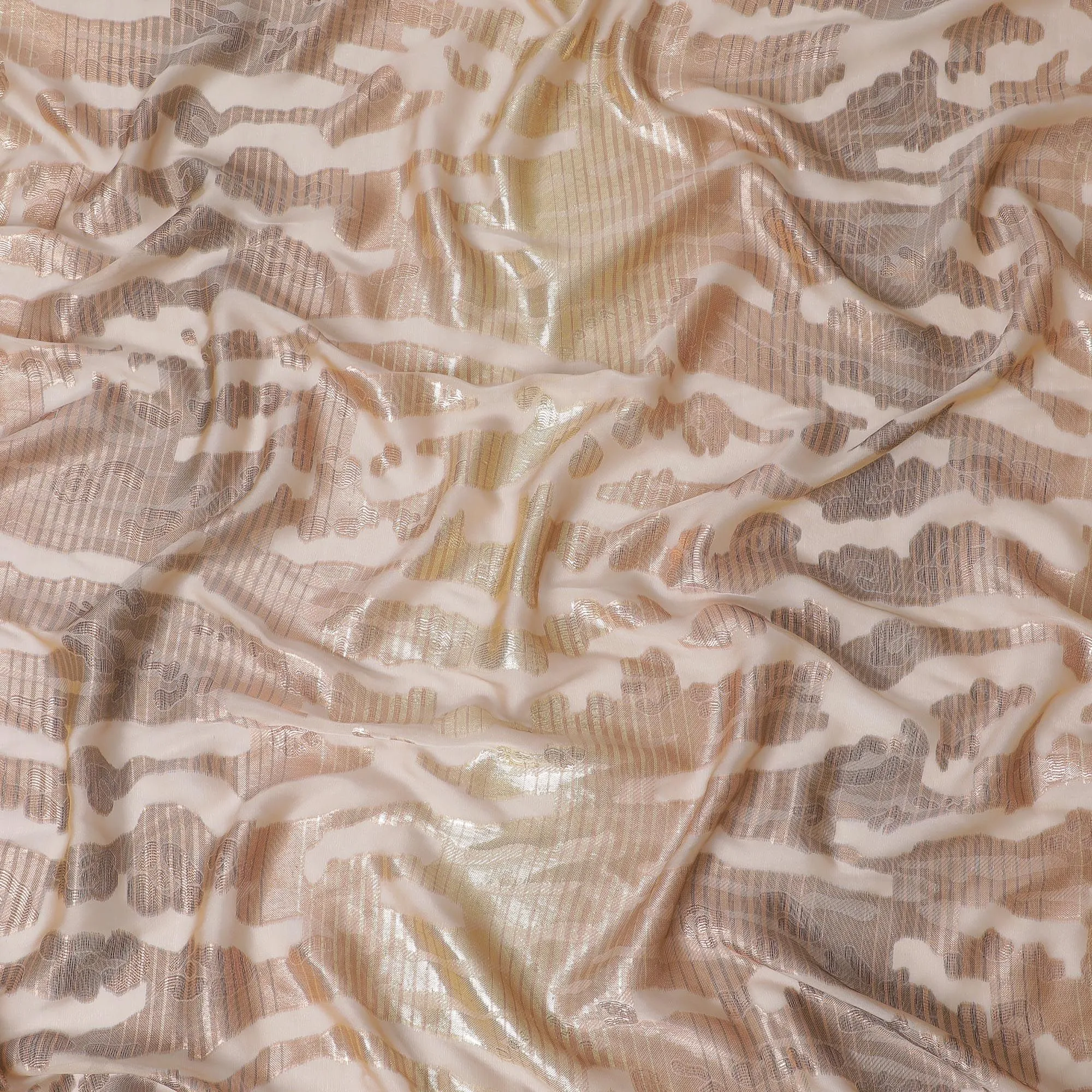 Light peach Premium pure French (Fransawi) silk chiffon fabric with copper metallic lurex in abstract design-D16968