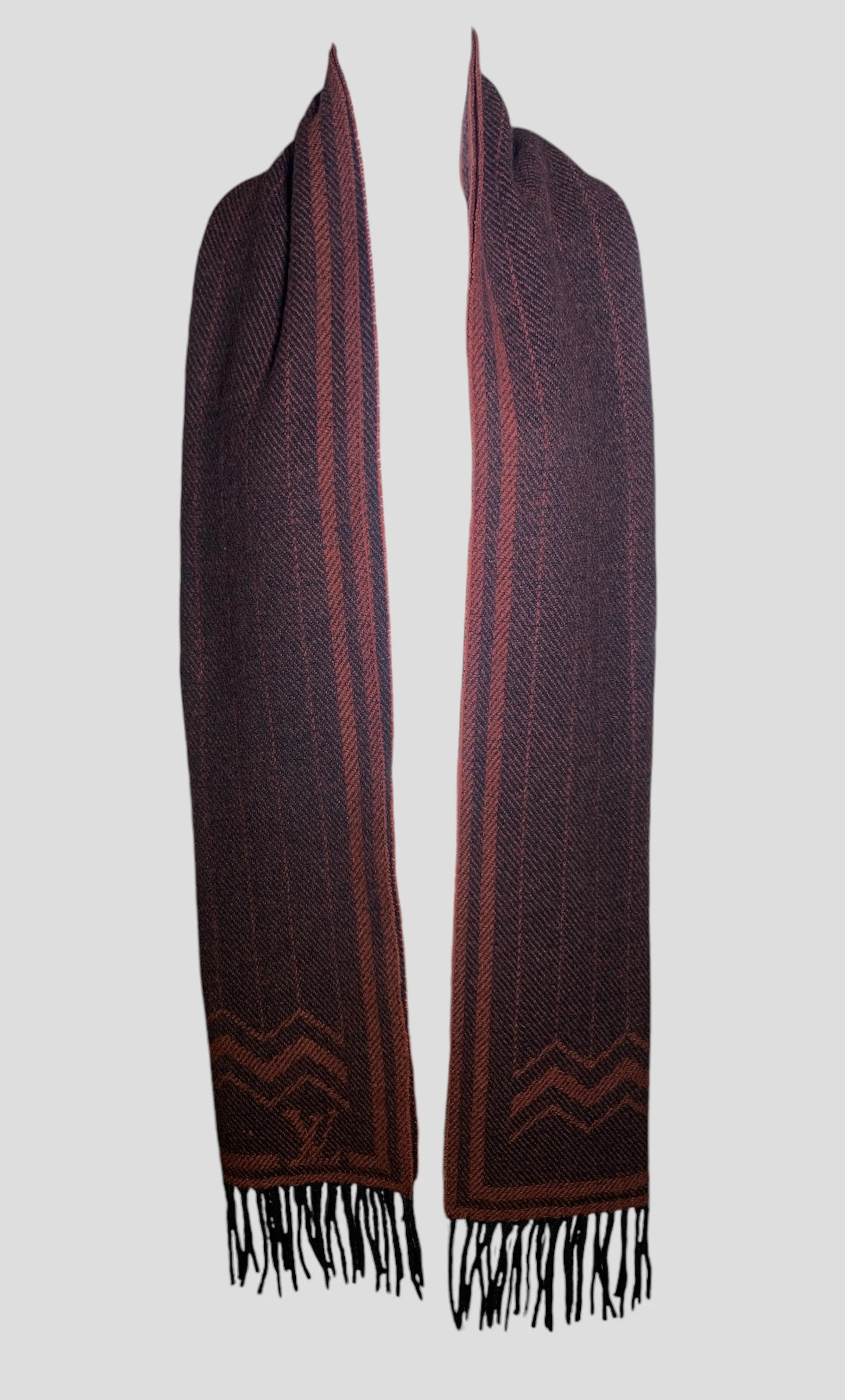 Louis Vuitton Maroon Cashmere and Wool Knit Scarf