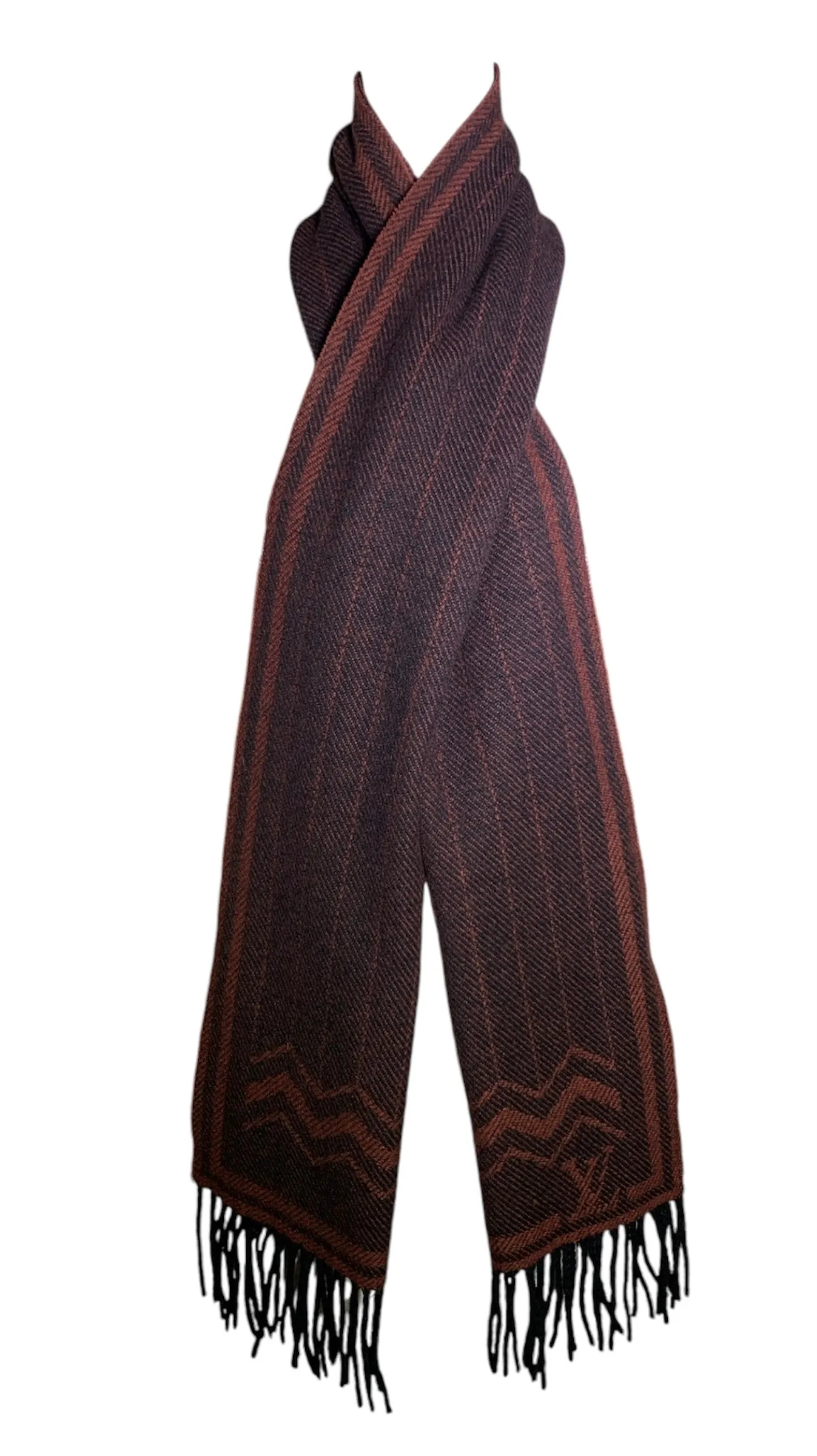 Louis Vuitton Maroon Cashmere and Wool Knit Scarf