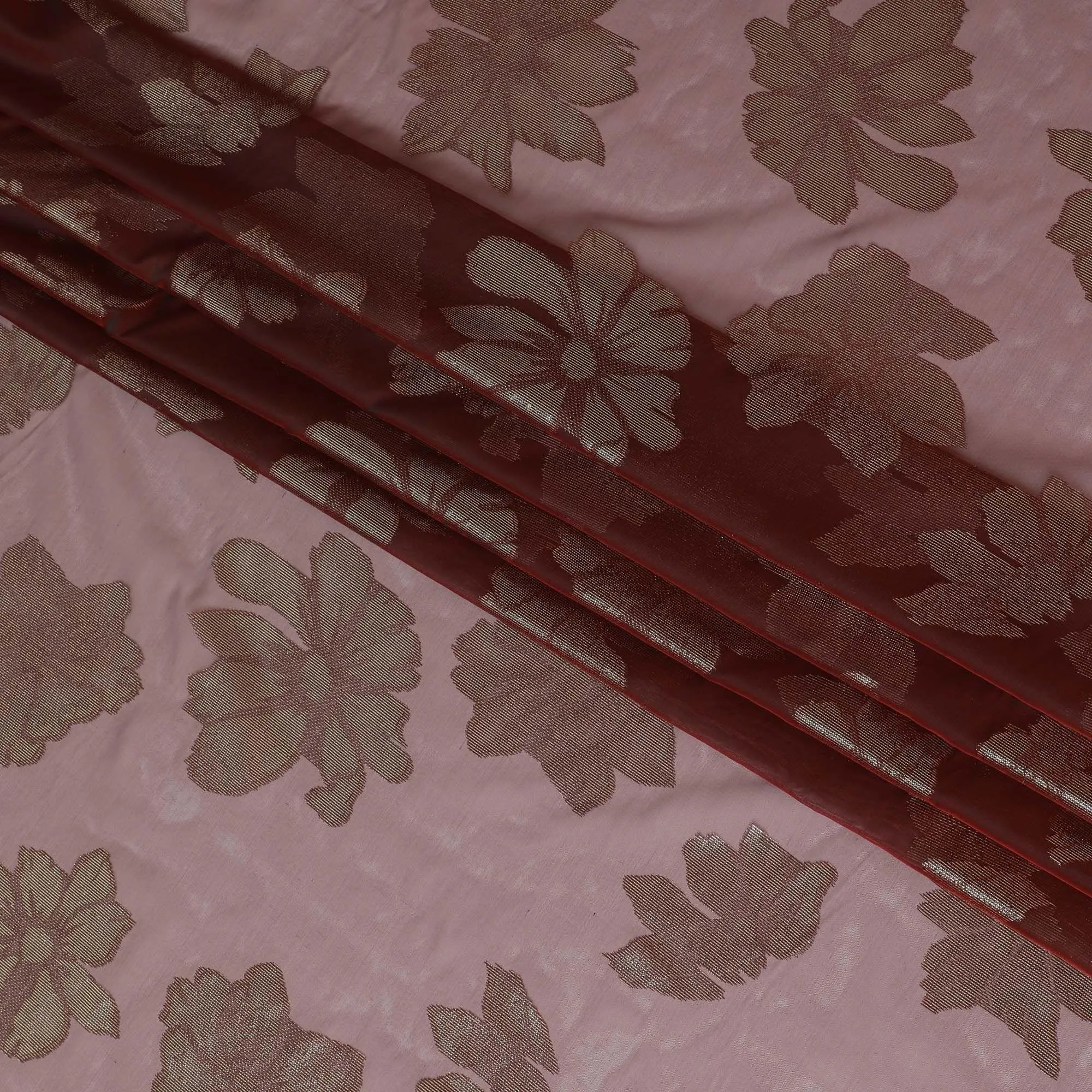 Maroon Premium pure Italian silk chiffon fabric with gold metallic lurex in floral design-D10795