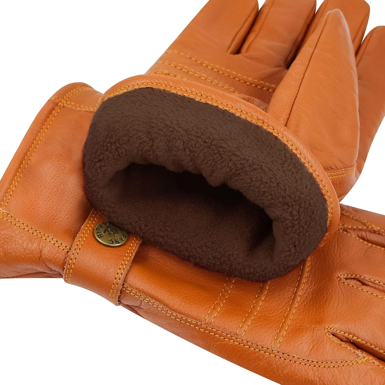 Men's Genuine Leather Fleece Lined Winter Gloves for Cold Weather - Brown