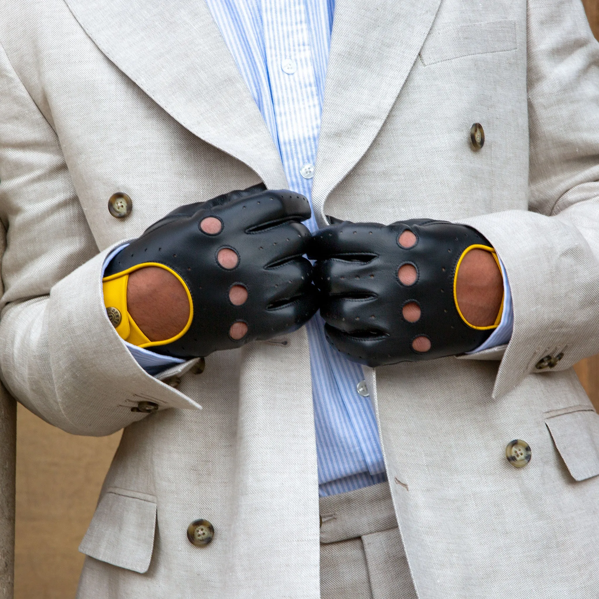 Men’s Touchscreen Three-Colour Leather Driving Gloves