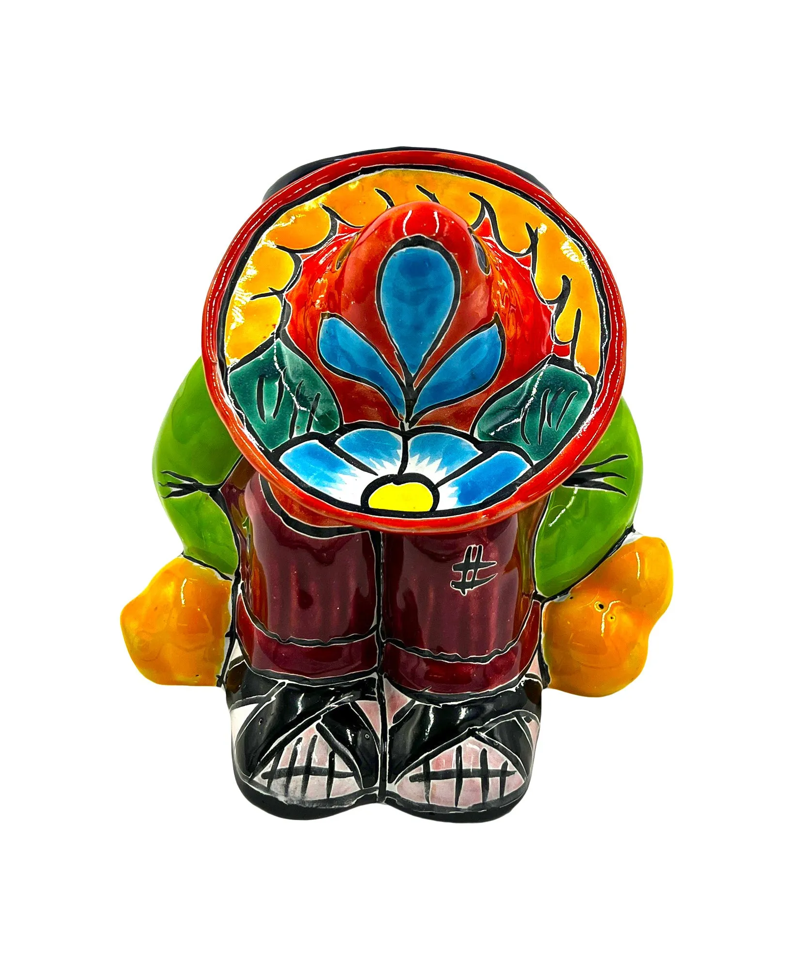 Mexican Talavera Siesta Planter Pot (Sleeping Farmer) Hand Painted - VARIABLE COLOR TRIM