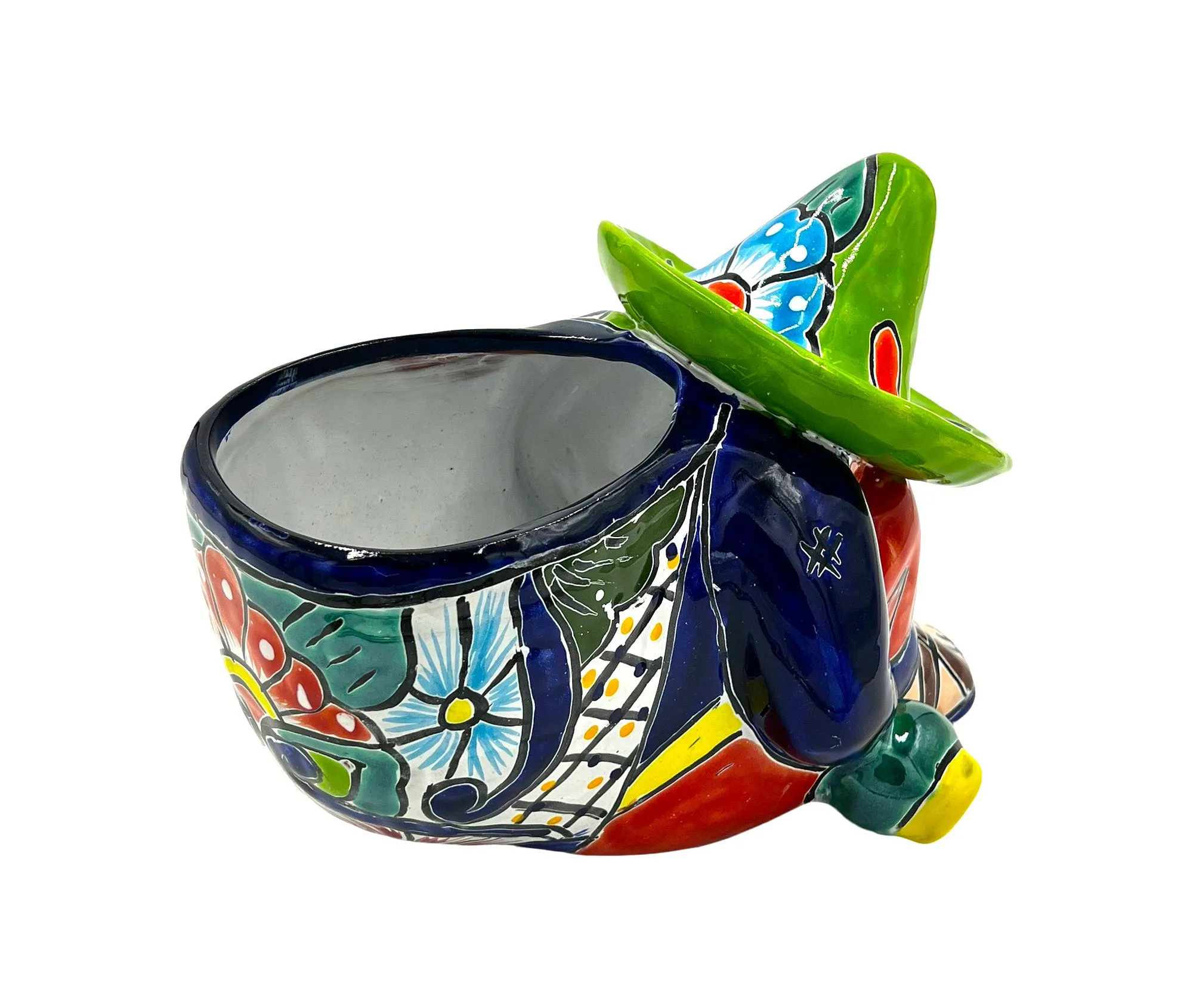 Mexican Talavera Siesta Planter Pot (Sleeping Farmer) Hand Painted - VARIABLE COLOR TRIM