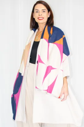 Multi Tone Geometric Print Scarf in Pink/Orange/Blue Tones