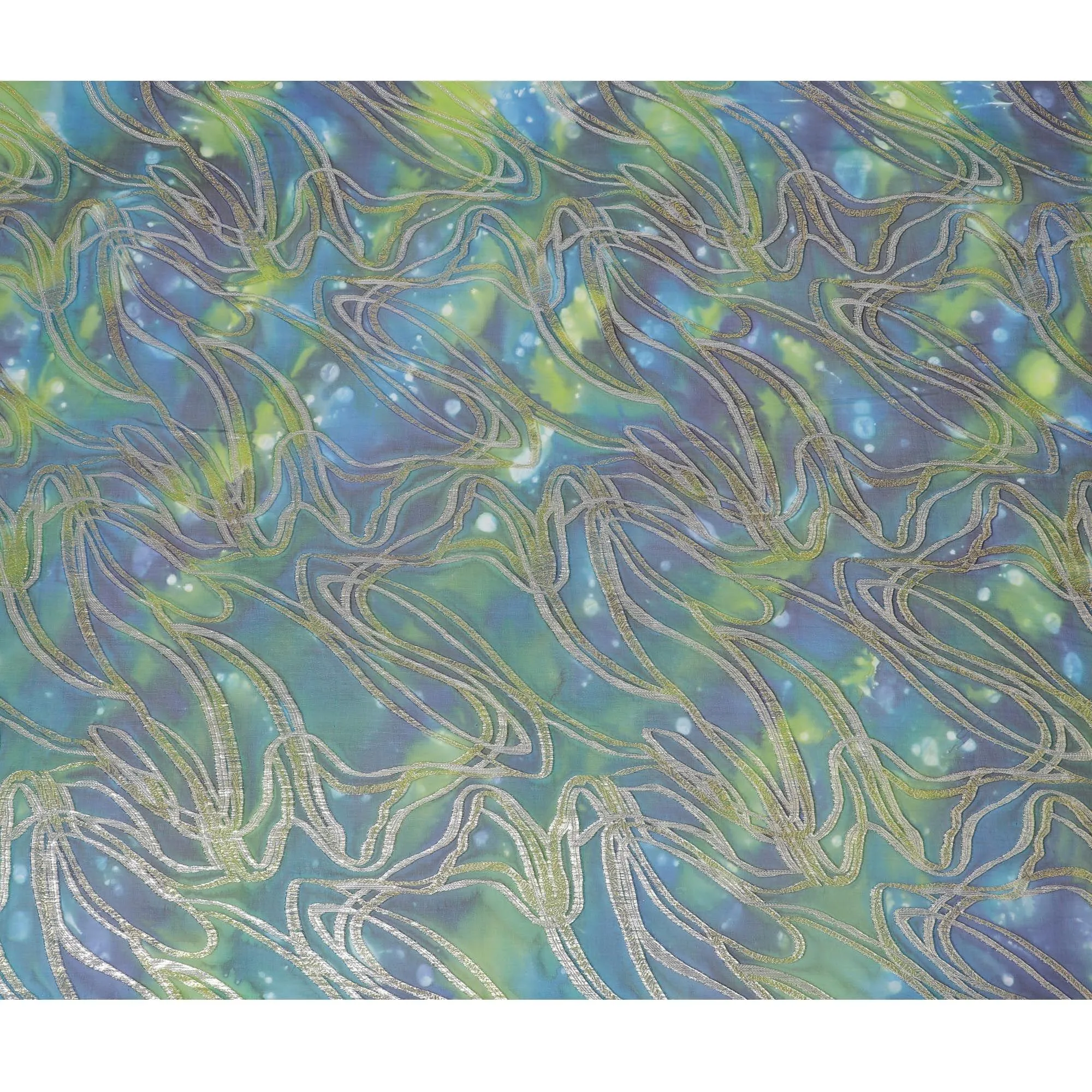 Multicolor premium pure chiffon fabric with metallic lurex and multi color hand print in abstract design-D15680