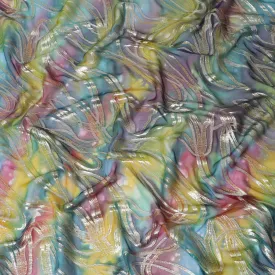 Multicolor premium pure chiffon fabric with metallic lurex and multi color hand print in abstract design-D15682