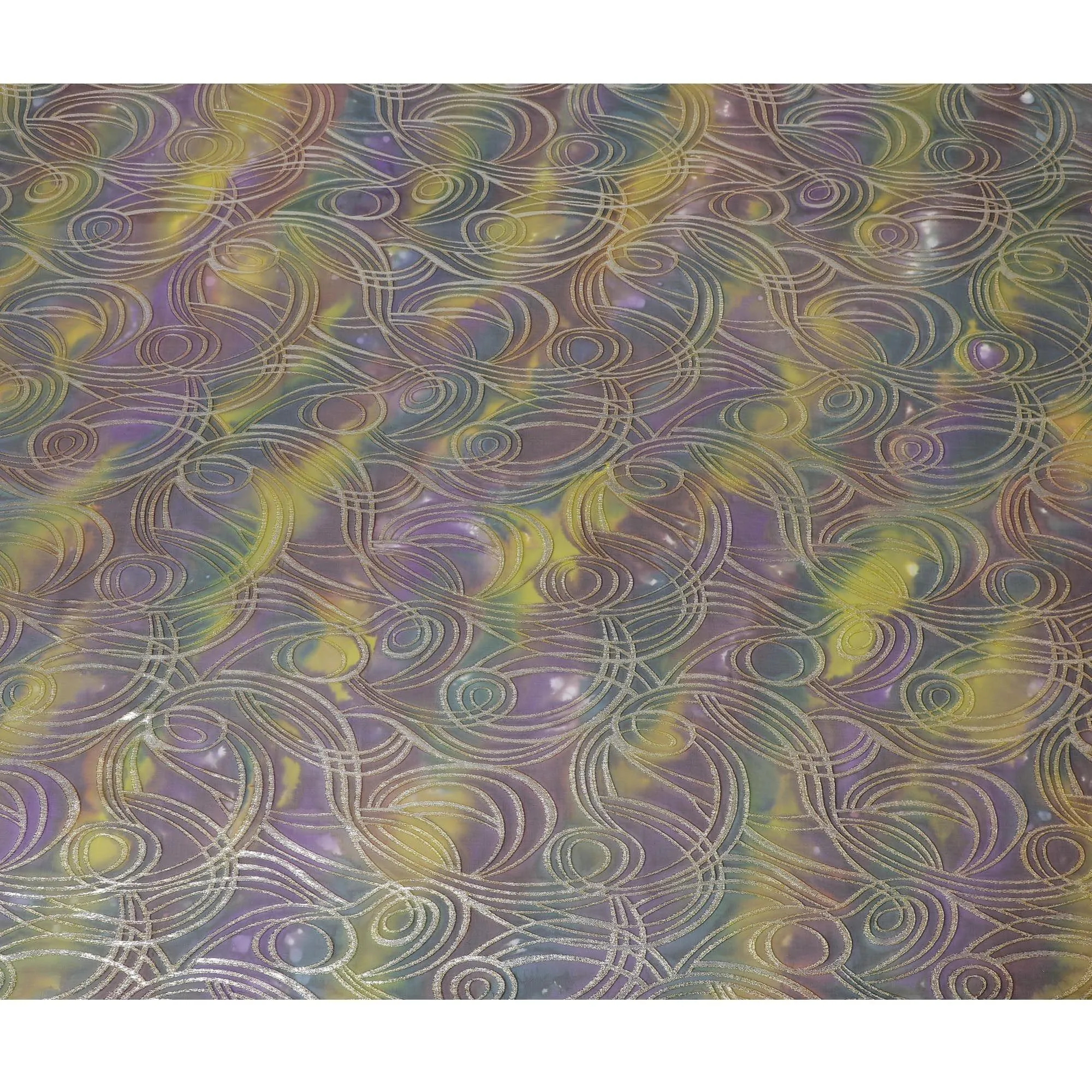 Multicolor premium pure silk chiffon fabric with gold metallic lurex in abstract design-D14080