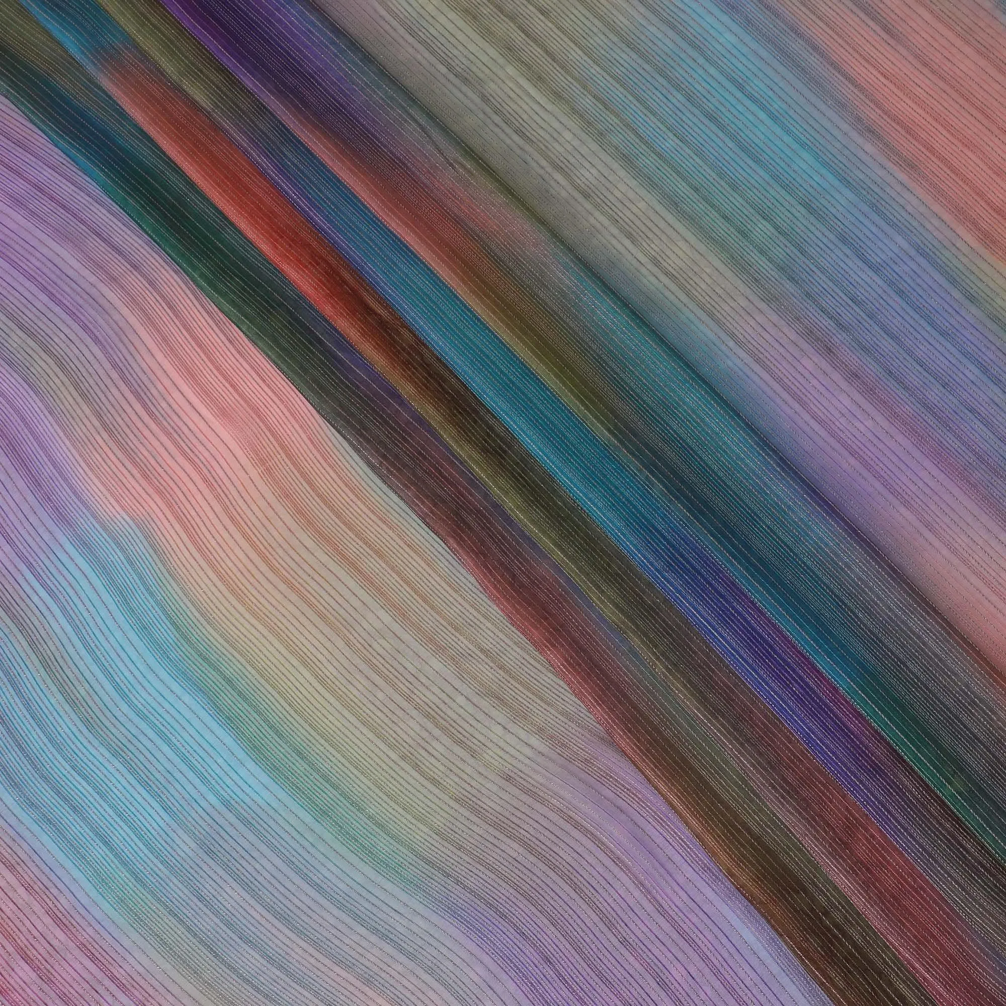 Multicolor Premium pure silk chiffon fabric with gold metallic lurex in stripe design-D12618