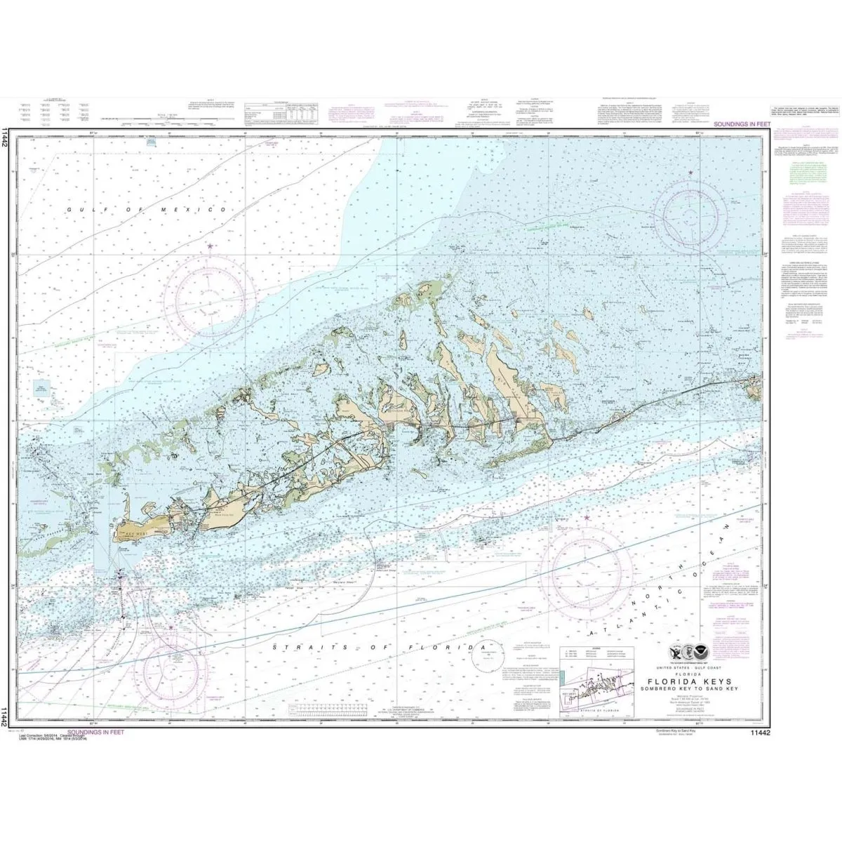 NOAA Chart 11442: Florida Keys Sombrero Key to Sand Key