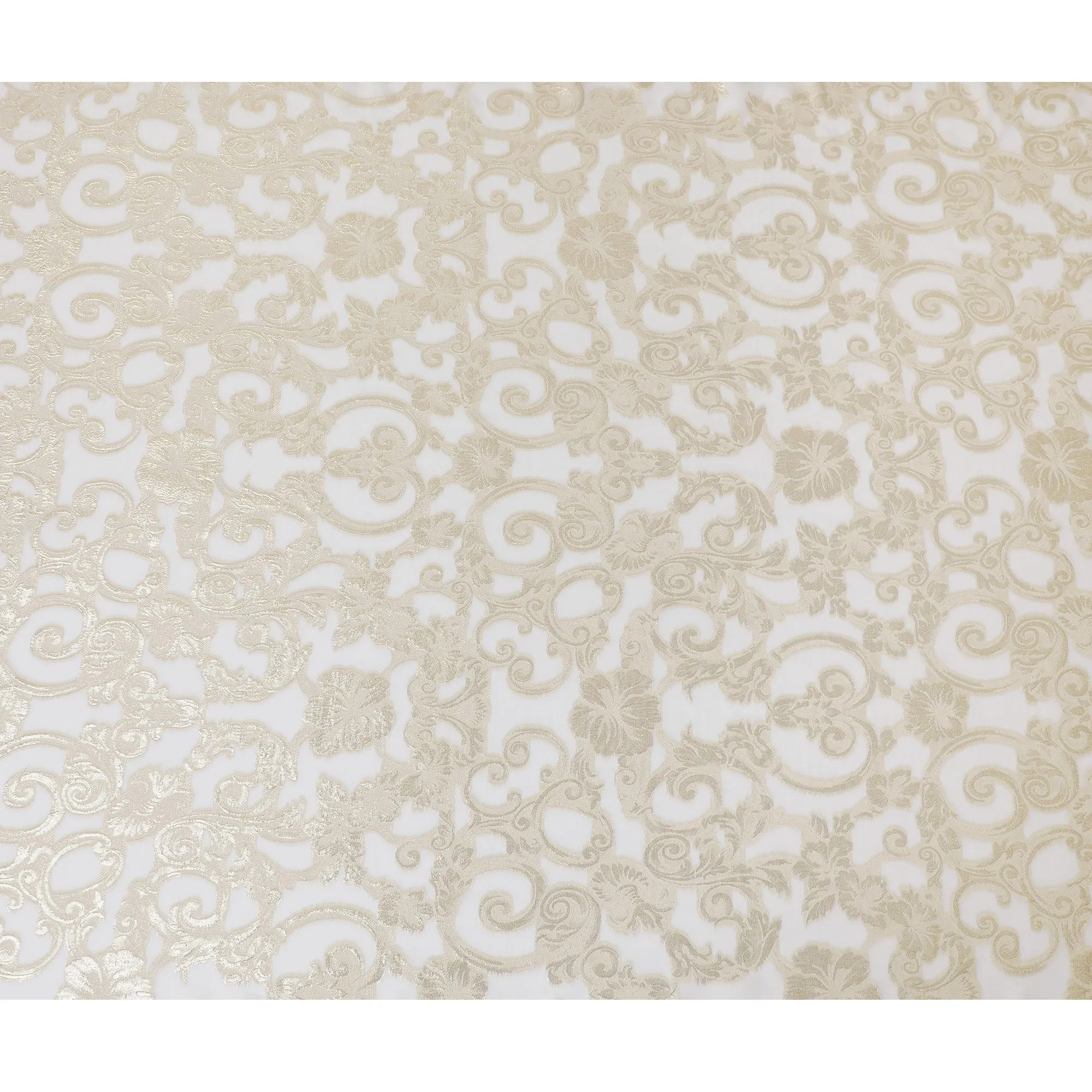 Off white Premium pure French (Fransawi) silk chiffon fabric with beige viscose and gold metallic lurex in floral design-D16965