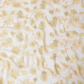 Off white Premium pure French (Fransawi) silk chiffon fabric with peach, gold viscose having gold metallic lurex in floral design-D15639