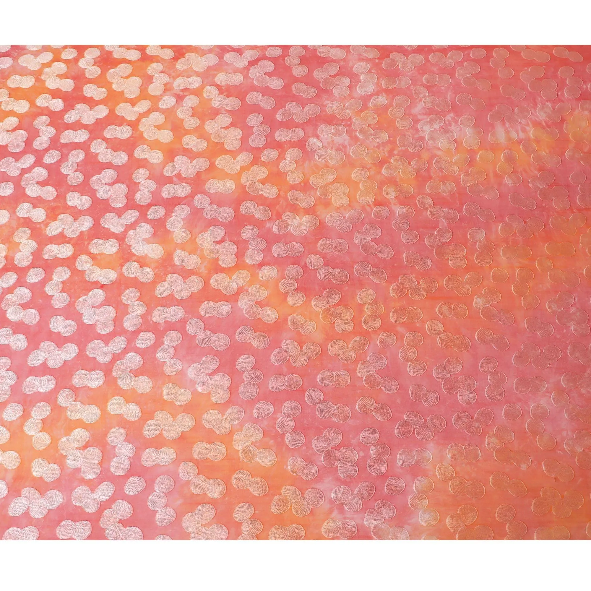 Orange premium pure silk chiffon fabric with multicolor print having silver viscose in dot design-D13117