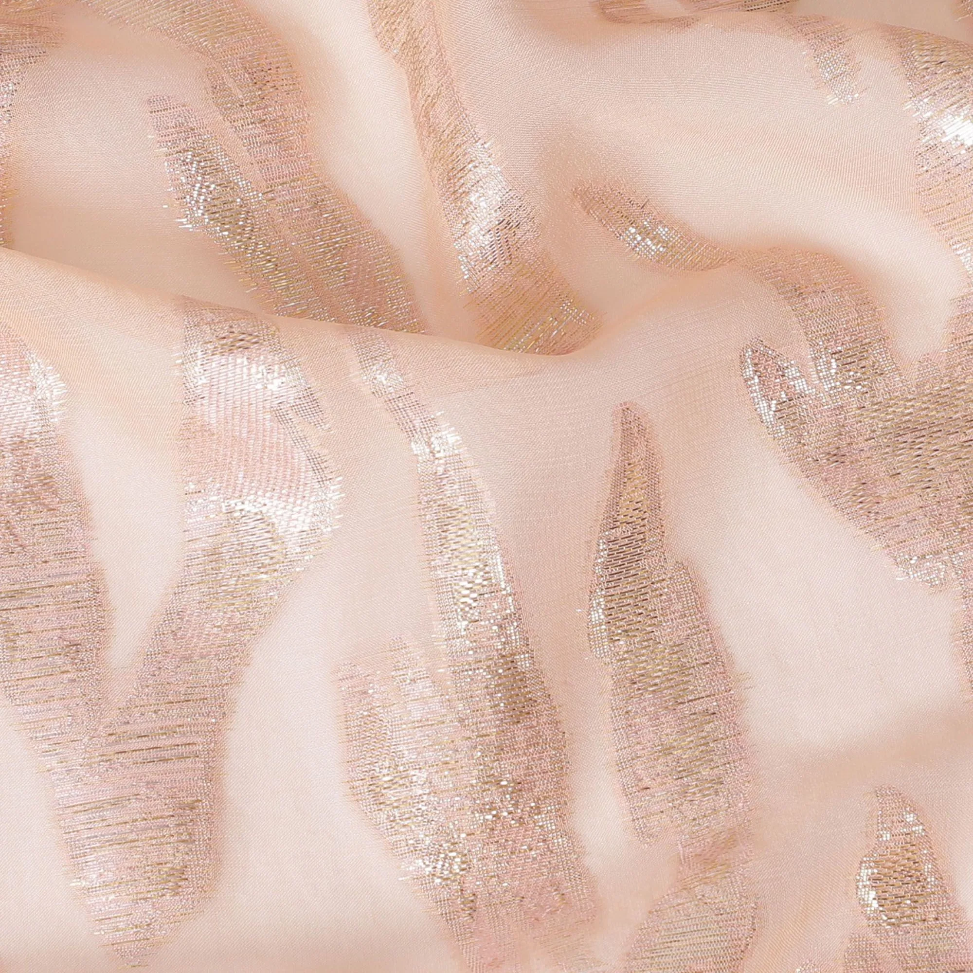 Peach Premium pure silk chiffon fabric with gold and silver metallic lurex in abstract design-D17216