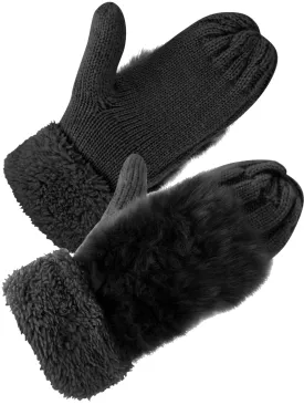 Plush Faux Fur Trimmed Knit Mitten Gloves