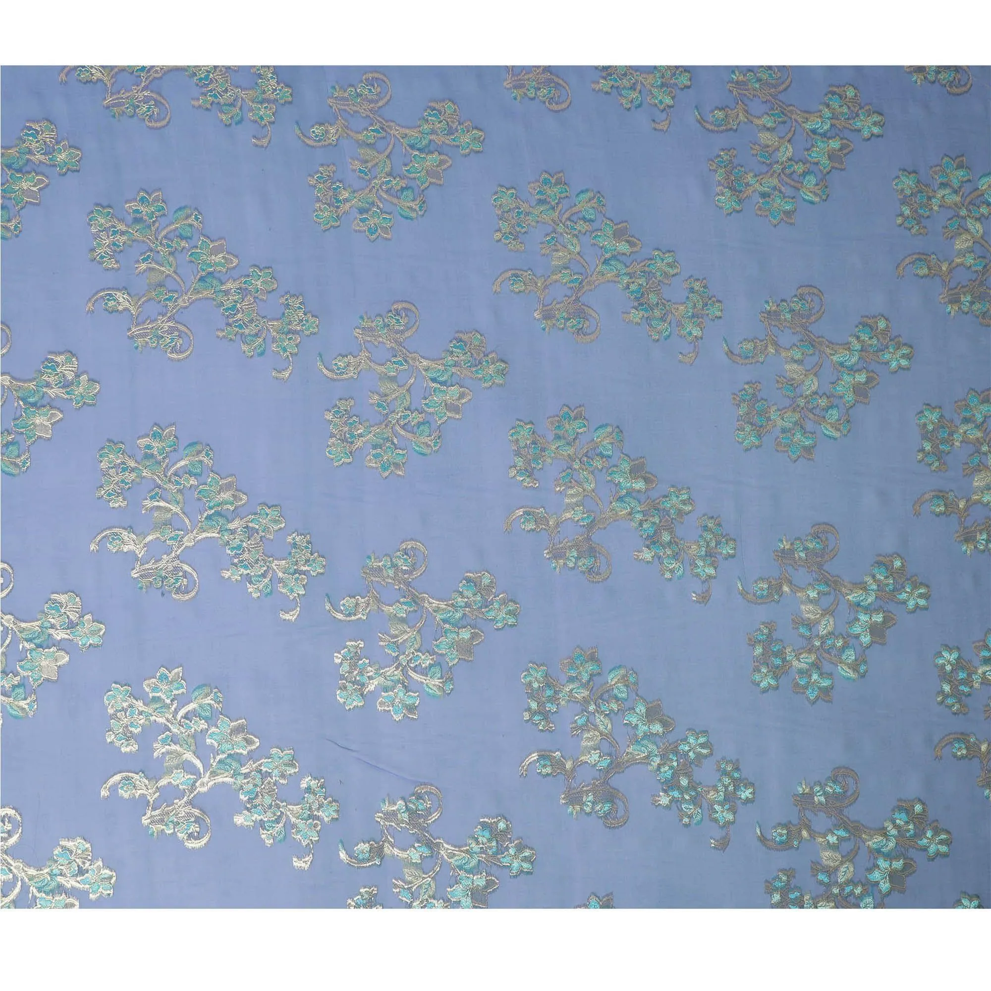 Prussian blue two tone changent premium pure silk chiffon fabric with blue viscose and gold metallic lurex in floral design-D13184