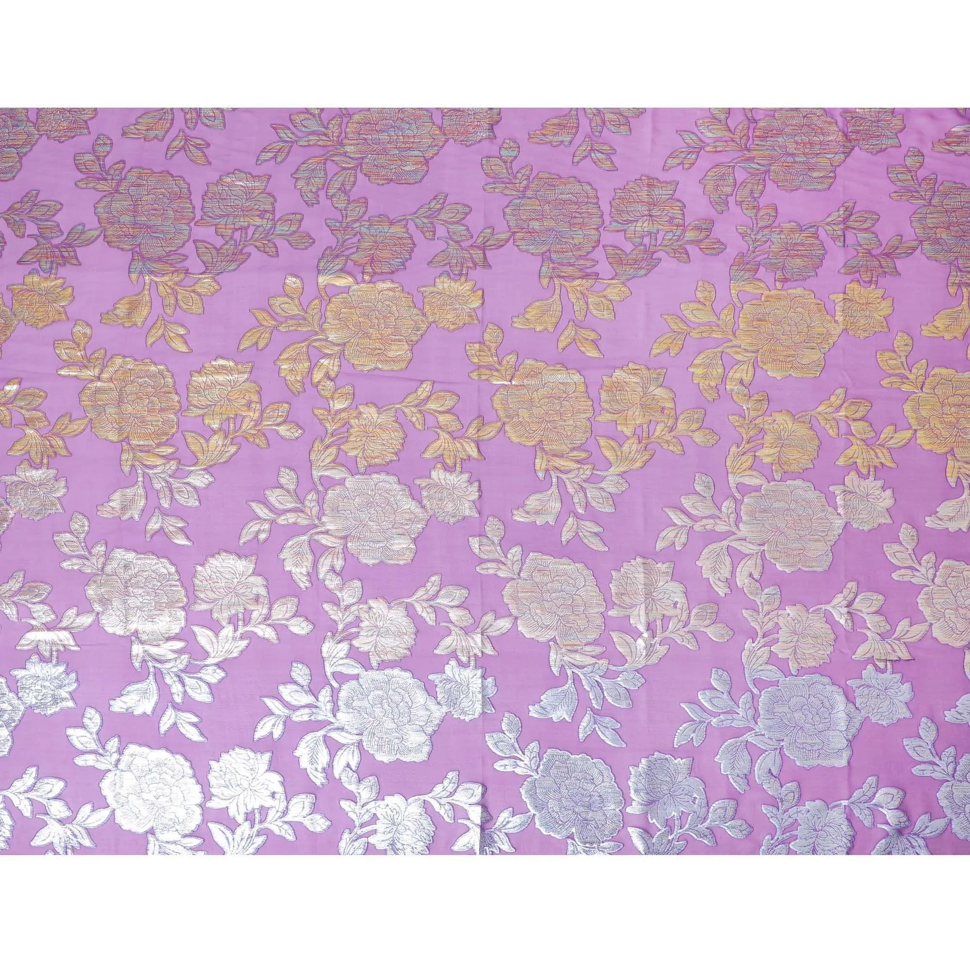 Purple pure silk chiffon fabric with multicolor metallic lurex in floral design-D8936