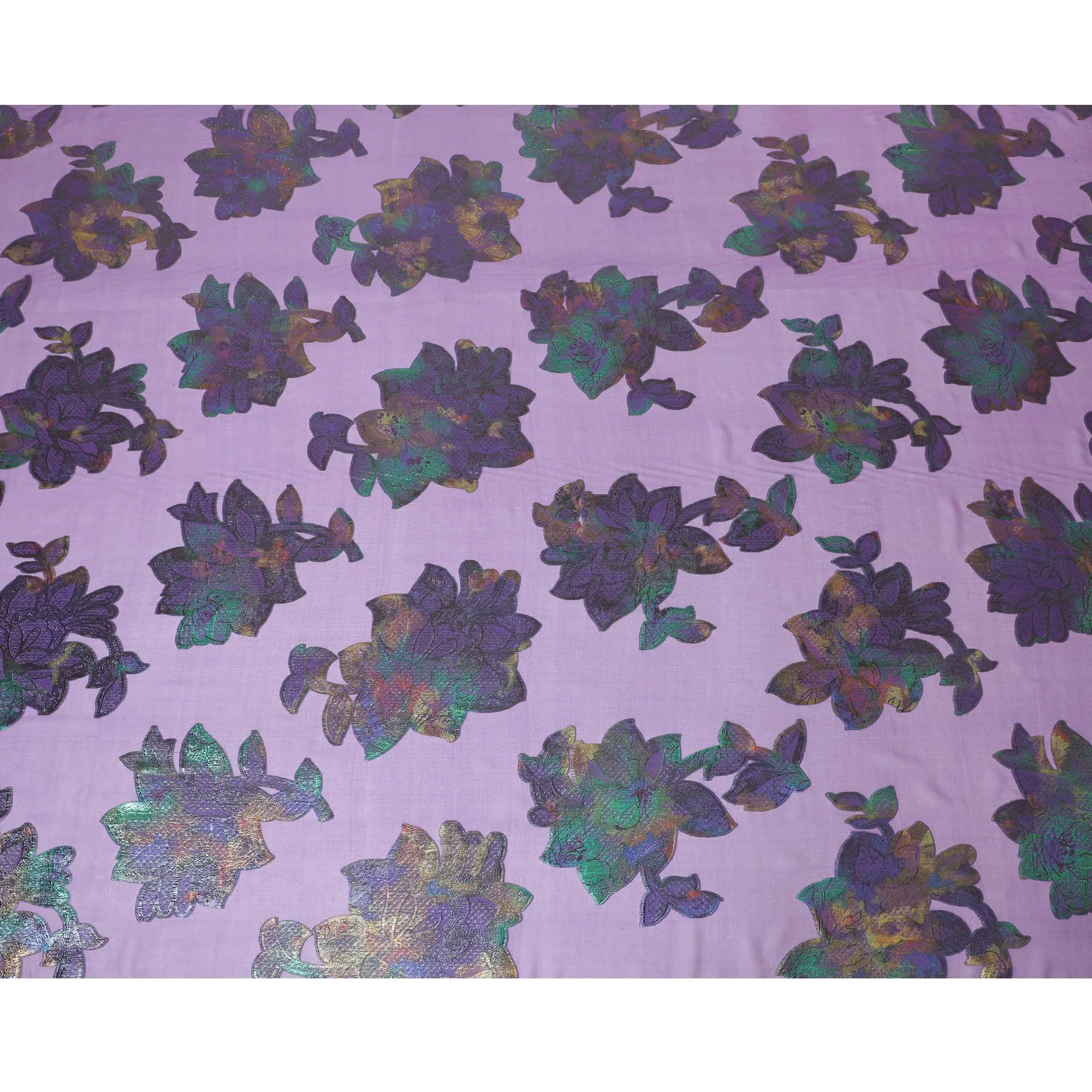 Purple silk chiffon fabric with multicolor metallic lurex in floral design-D8793