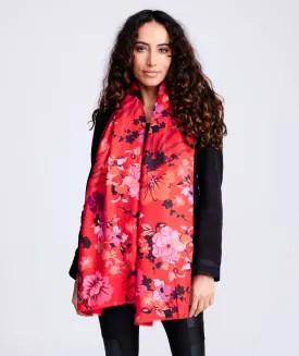 Red Cashmere Feel Floral Winter Scarf