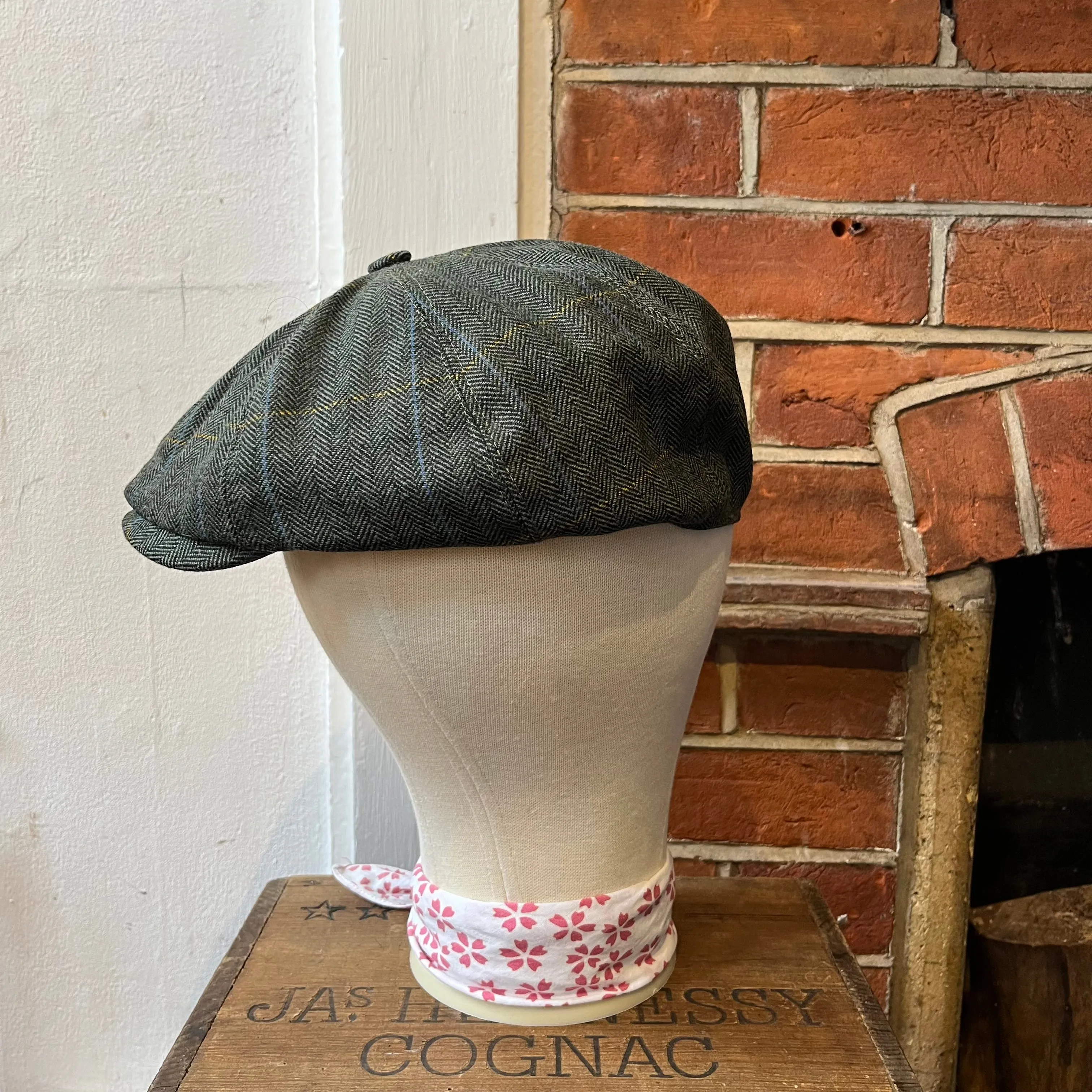 Regent - Baker Boy Cap - Green Herringbone with Overcheck