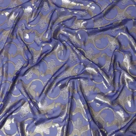 Royal blue Premium pure silk chiffon fabric with gold and silver metallic lurex in floral design-D16449